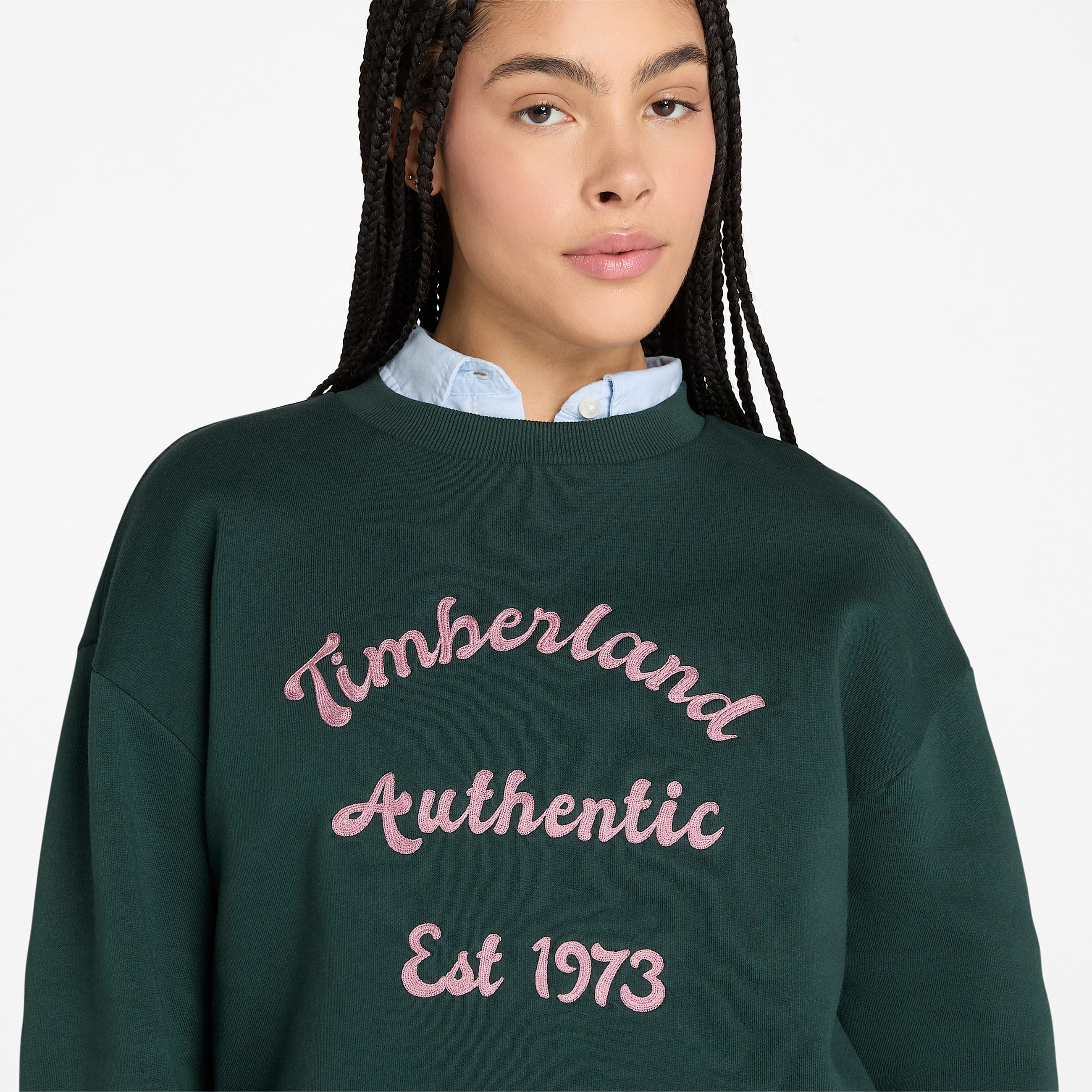 Camisola de Gola Redonda Escovada para Mulher em verdeescuro TBL verde ALT3