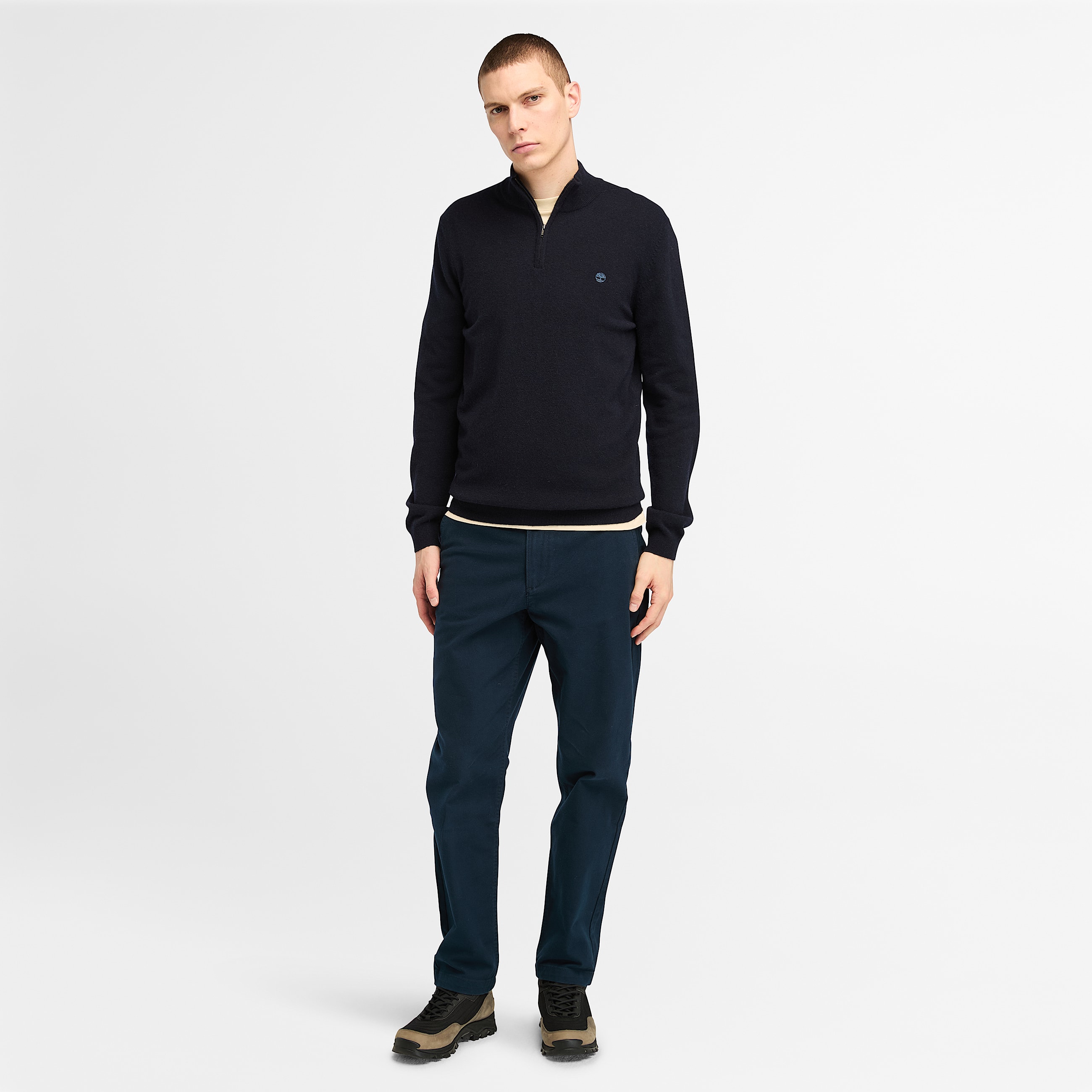 Camisola com Fecho de Correr a 14 em L Merino Cohas Brook para Homem em azulescuro TBL azul ALT2