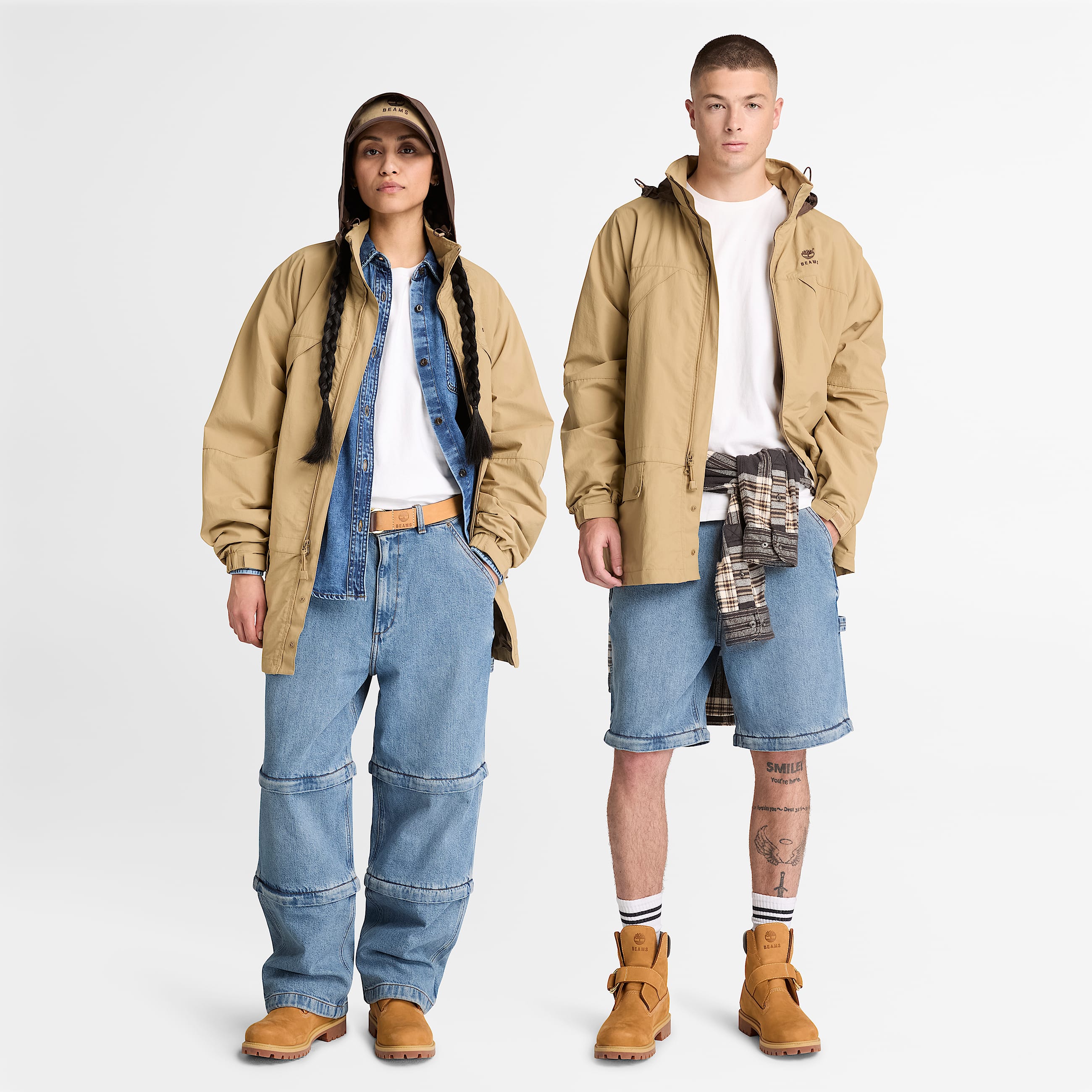 Uniseks Timberland x BEAMS Katoenen Tshirt met print in wit TBL wit ALT1