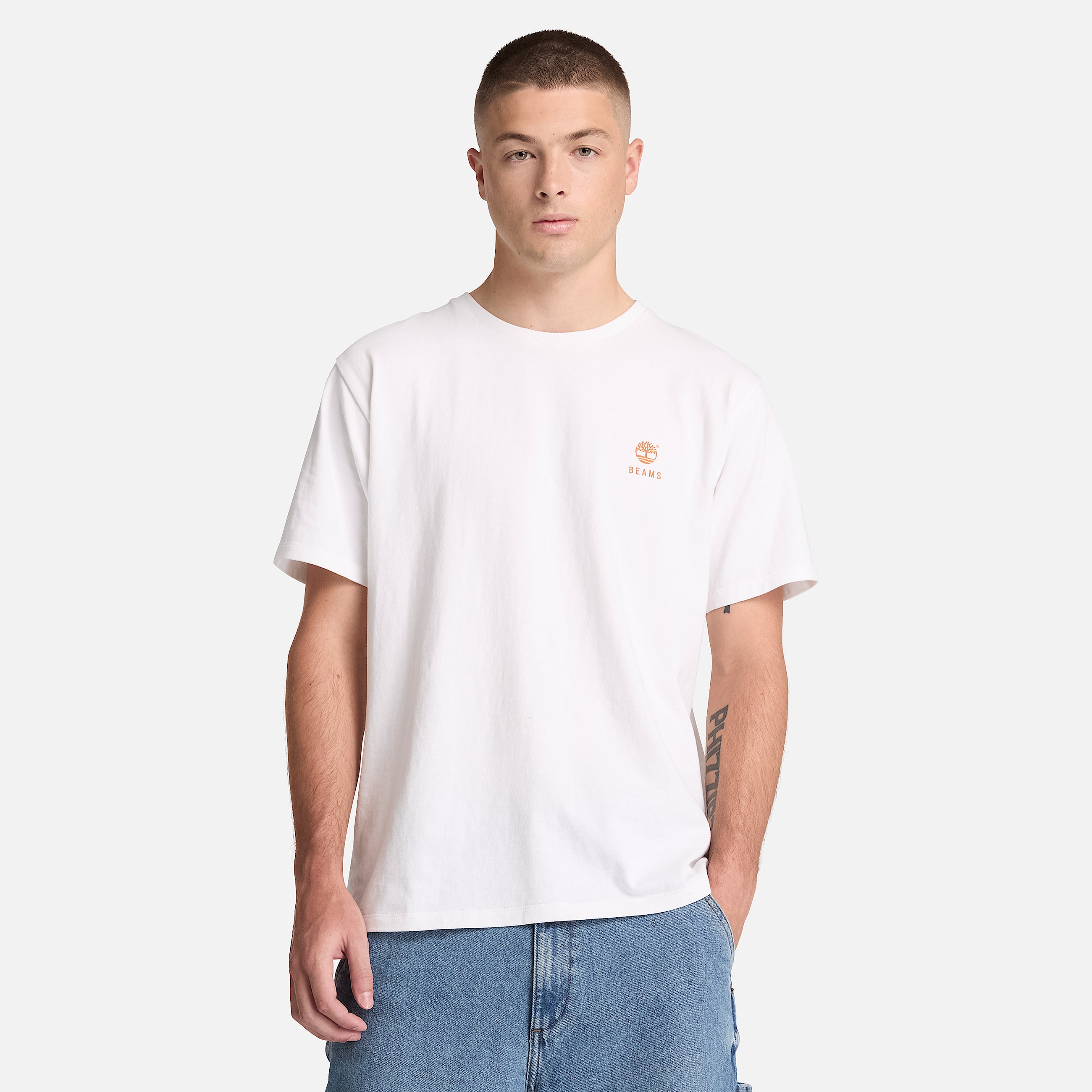 Uniseks Timberland x BEAMS Katoenen Tshirt met print in wit TBL wit ALT3