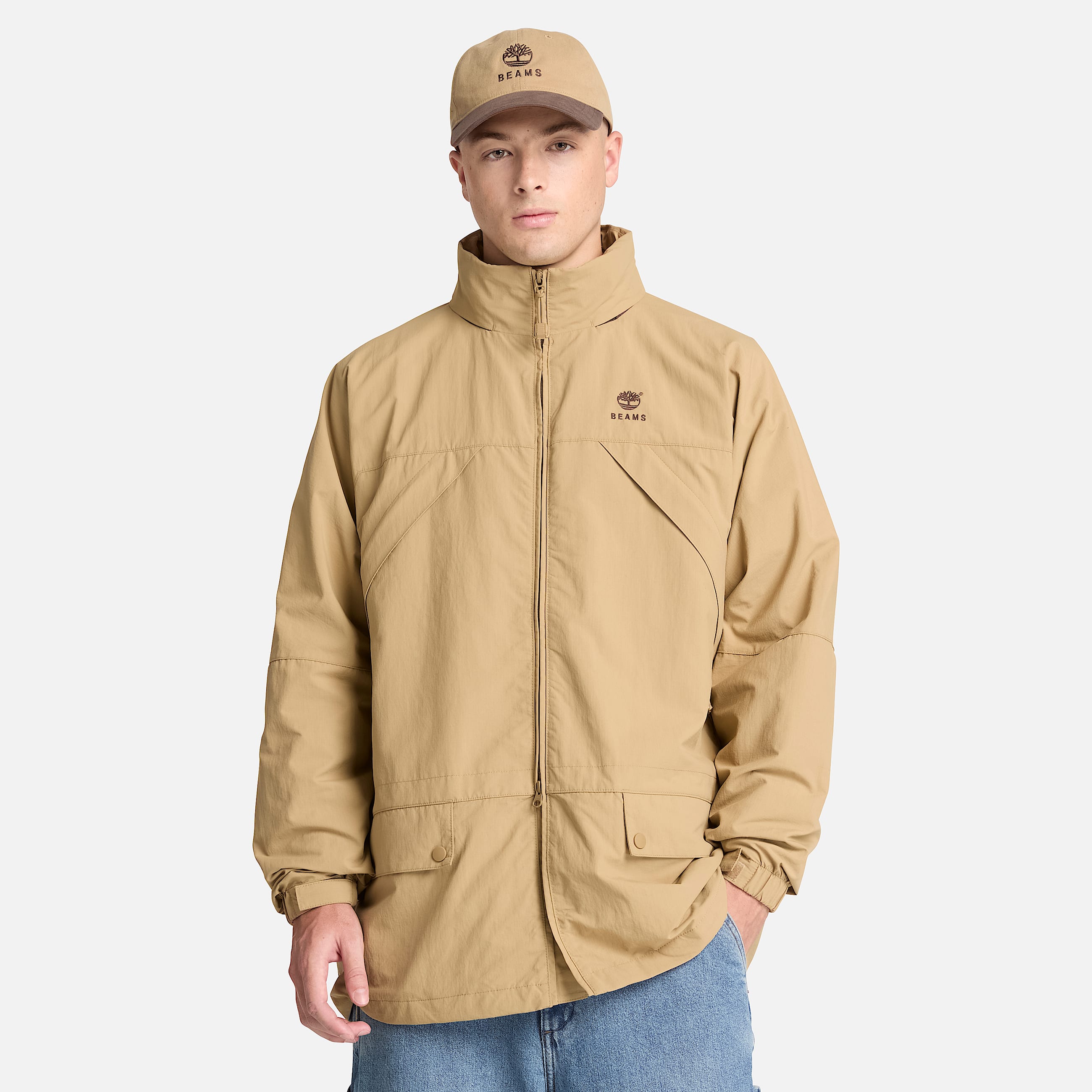 All Gender Timberland x BEAMS Nylon ZipUp Convertible Jacket in Khaki TBL Khaki ALT3