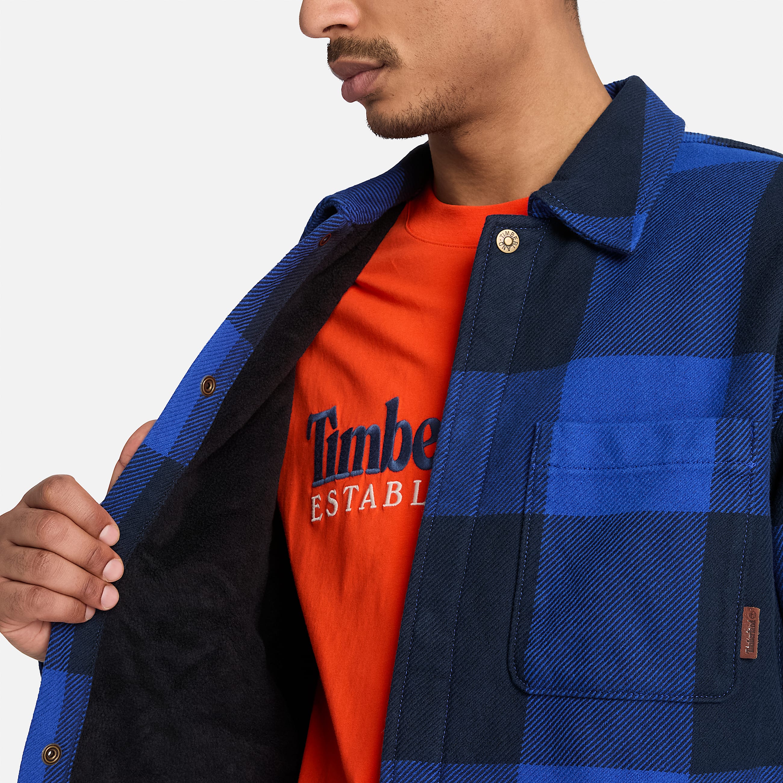 FleeceLined Checkered Overshirt for Men in Blue TBL Blue ALT3