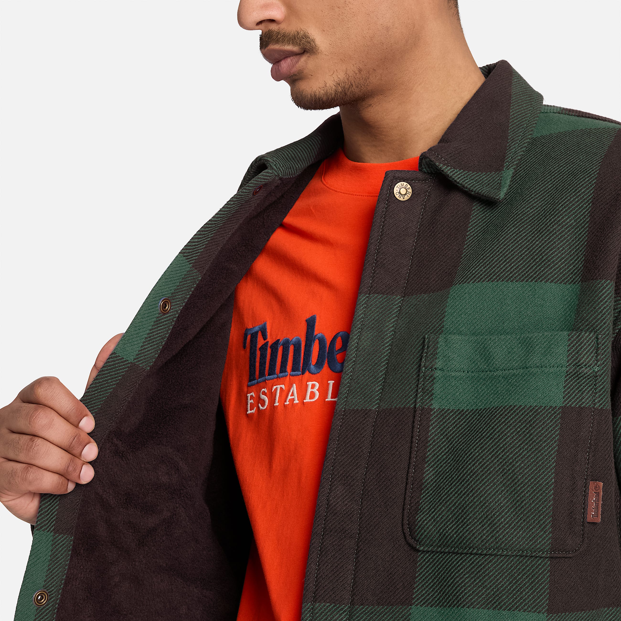 FleeceLined Checkered Overshirt for Men in Dark Brown TBL Brown ALT3