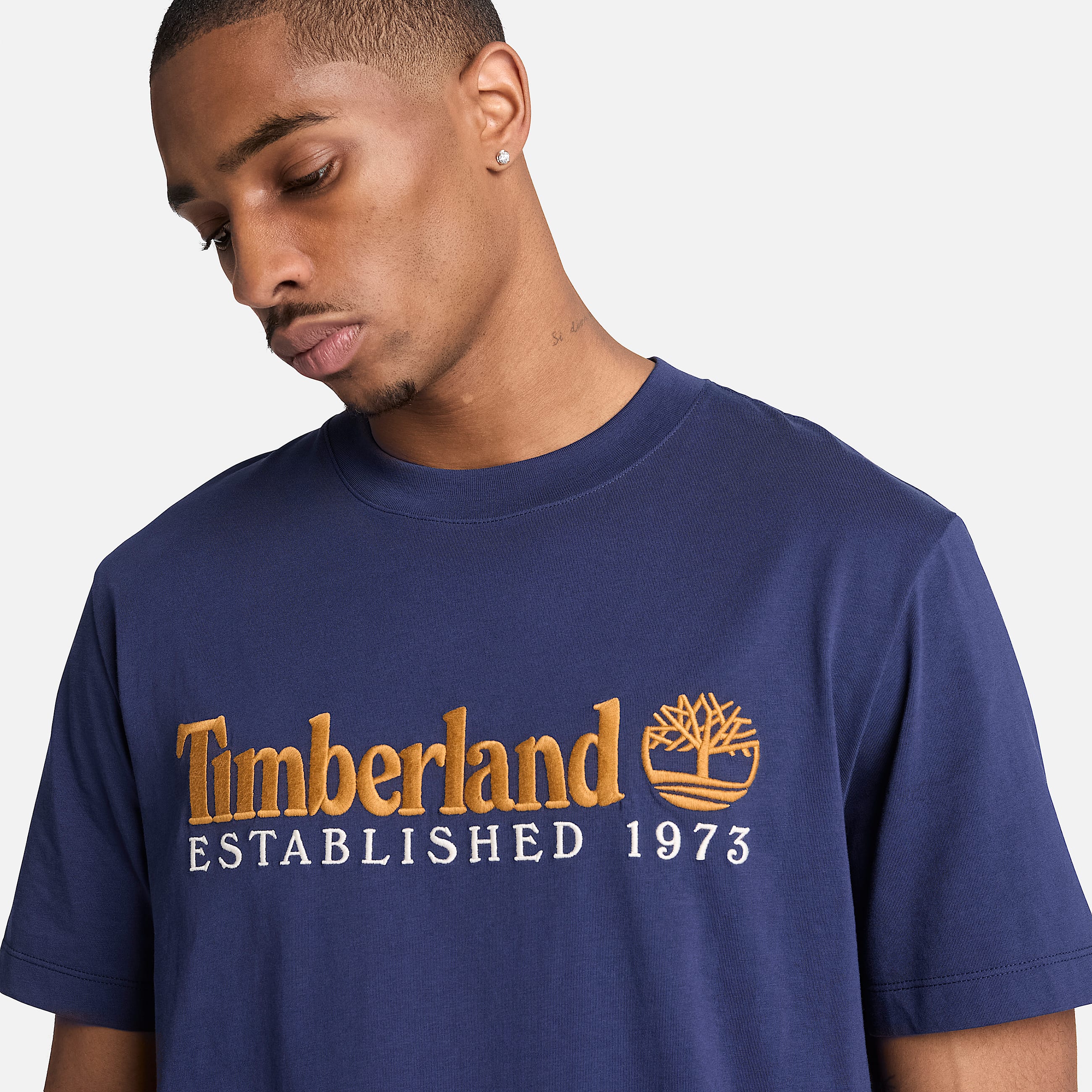 Tshirt  manches courtes et broderie Established 1973 pour homme en bleu fonc TBL bleu ALT3