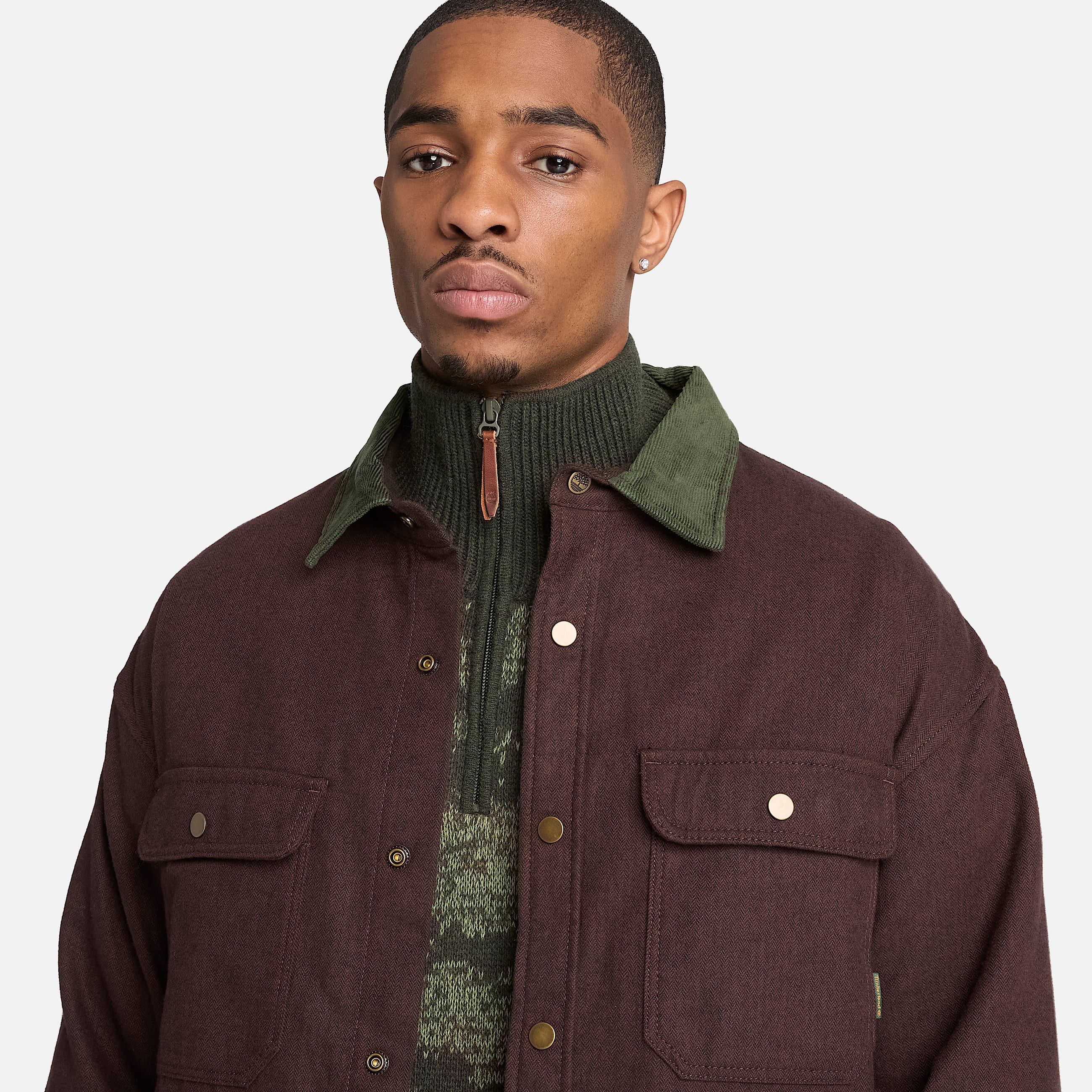 Herringbone Overshirt for Men in Dark Brown TBL Brown ALT3