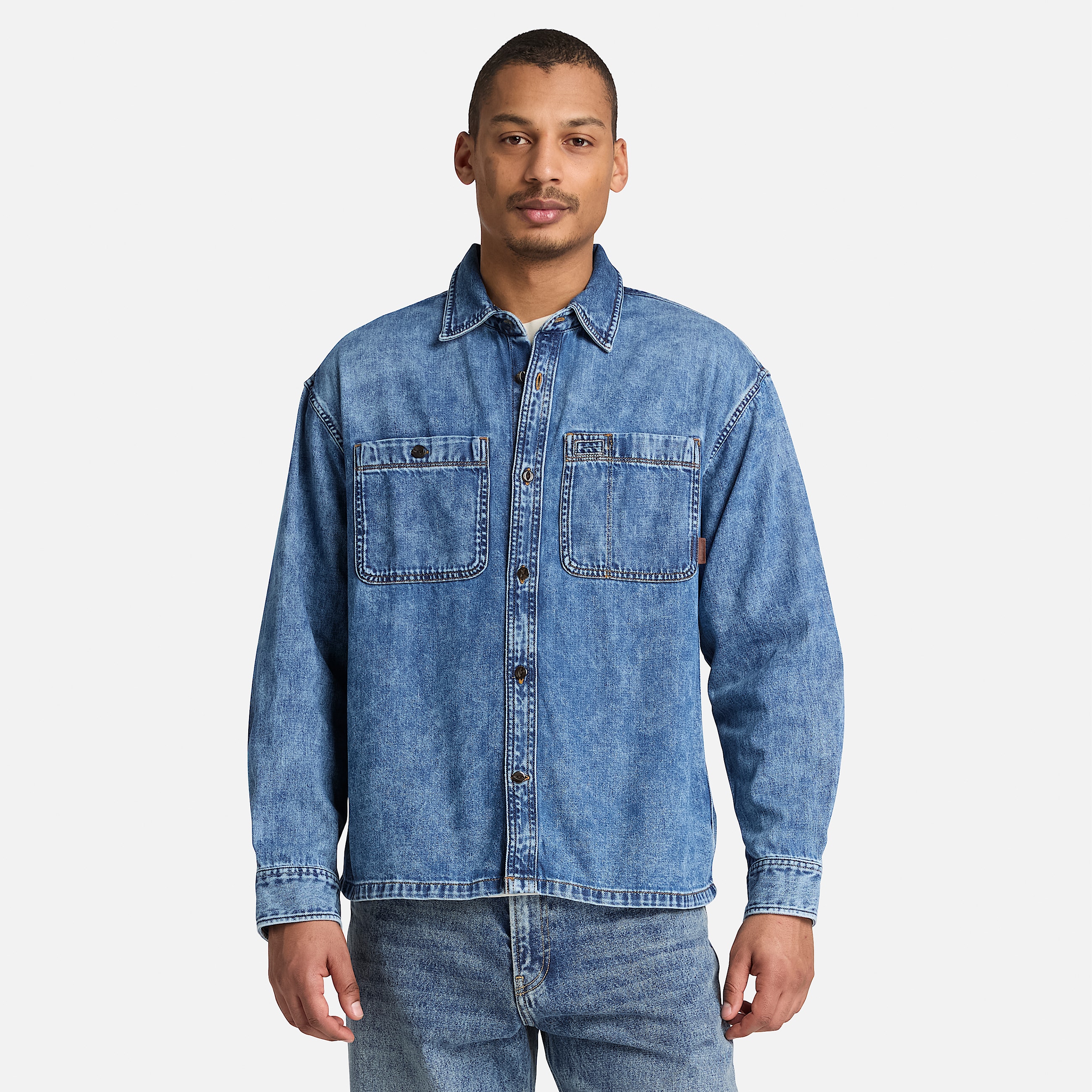 Chemise en jean  poche pour homme en bleu TBL bleu ALT1