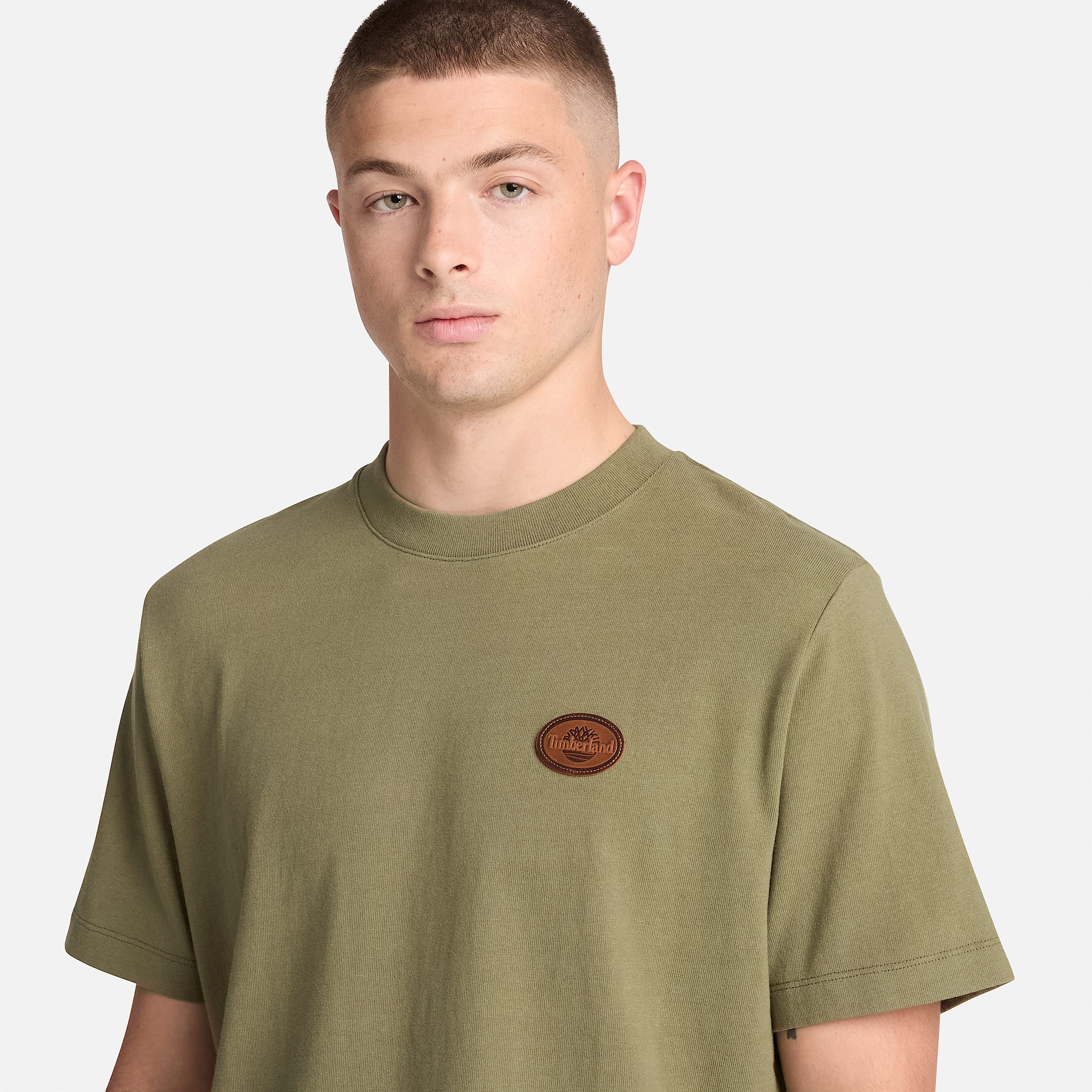 Leather Badge ShortSleeve TShirt for Men in Green TBL Green ALT3