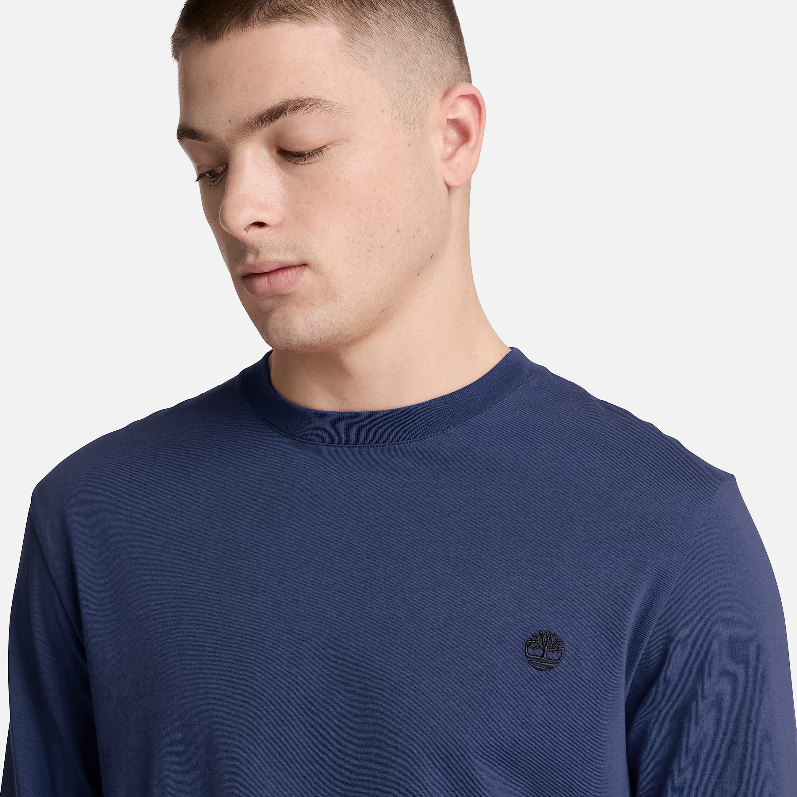 Dunstan River Slim Embroidered LongSleeve TShirt for Men in Dark Blue TBL Blue ALT3