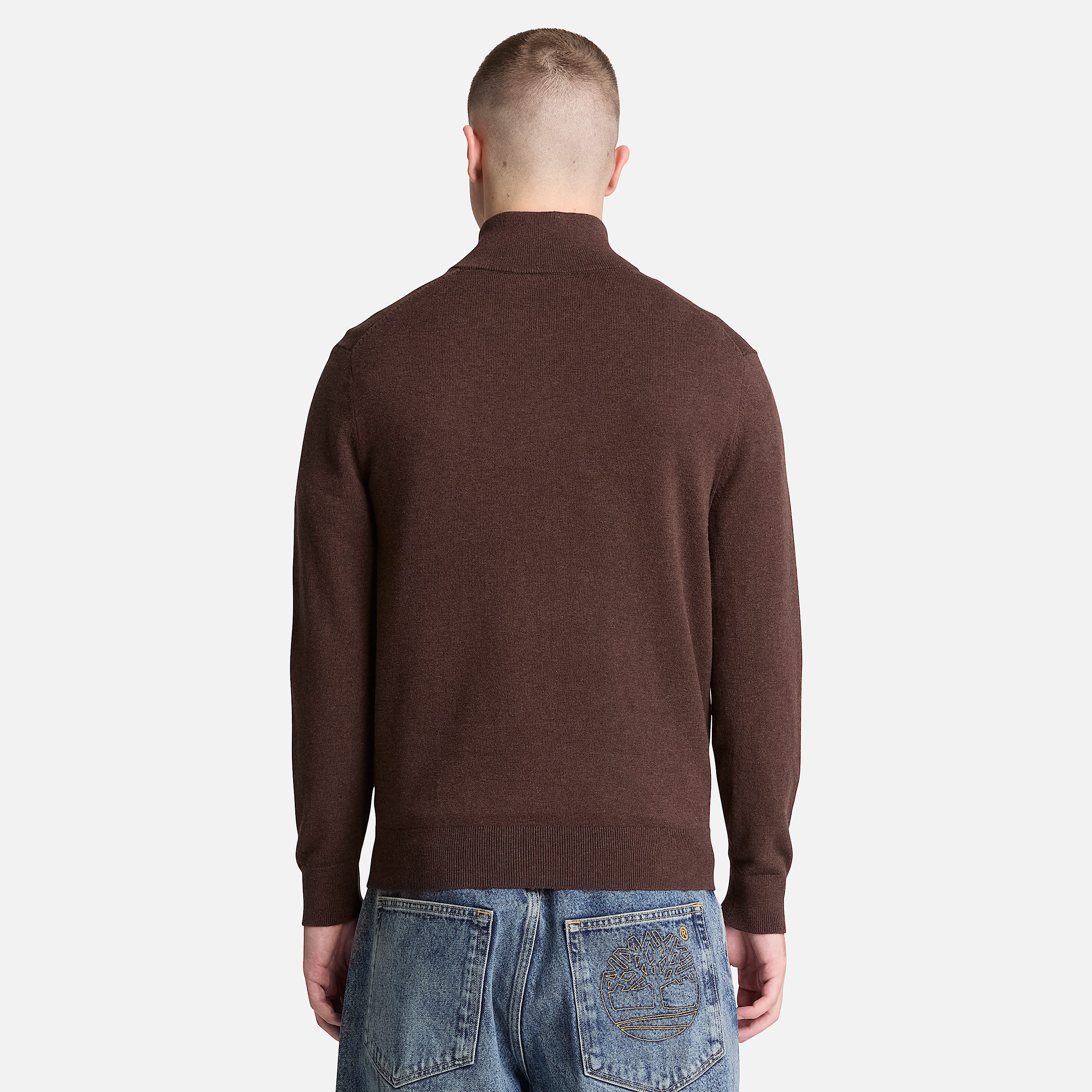 Oyster River Cotton Quarter-Zip Jumper for Men in Dark Brown