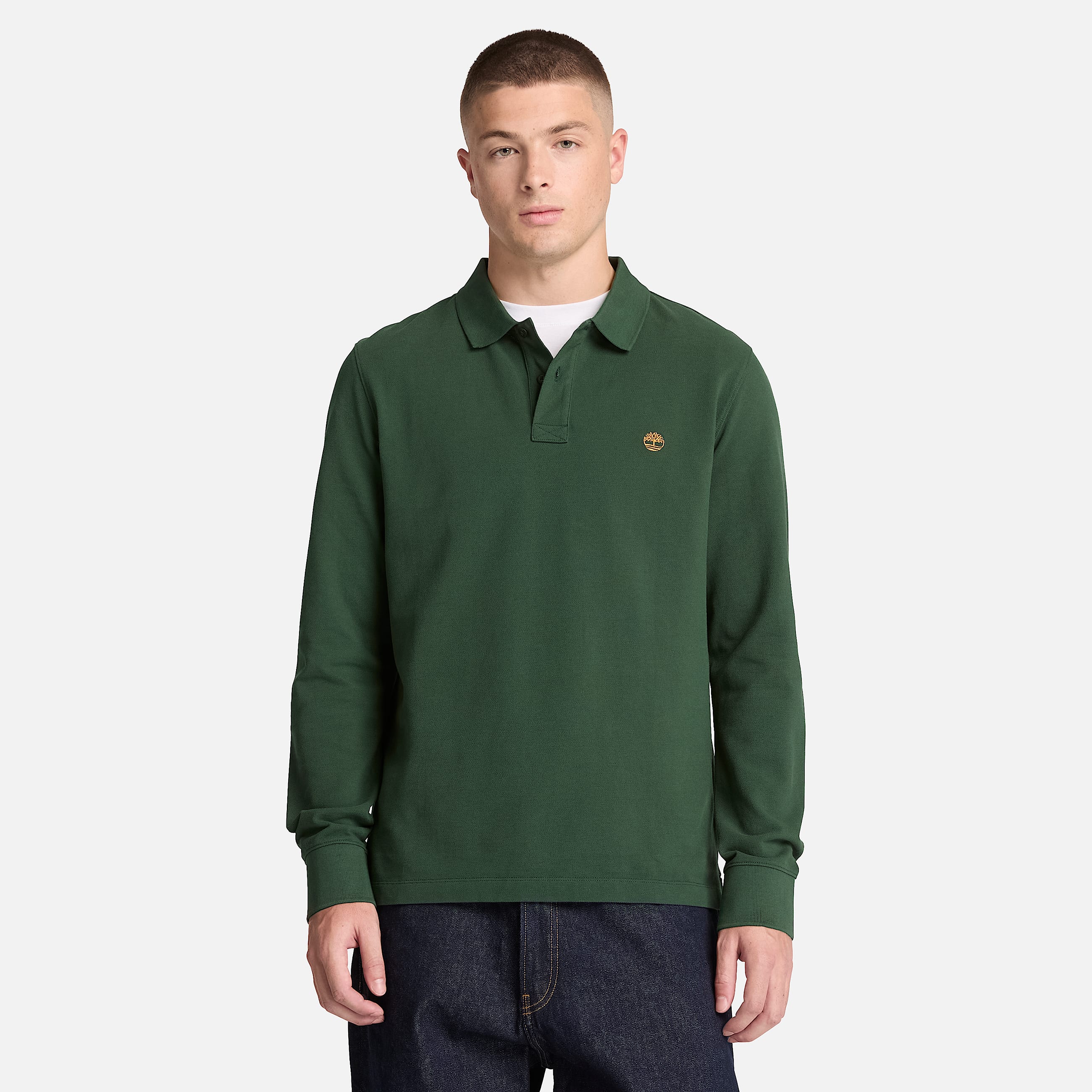 Millers River LongSleeve Polo for Men in Dark Green TBL Green ALT1