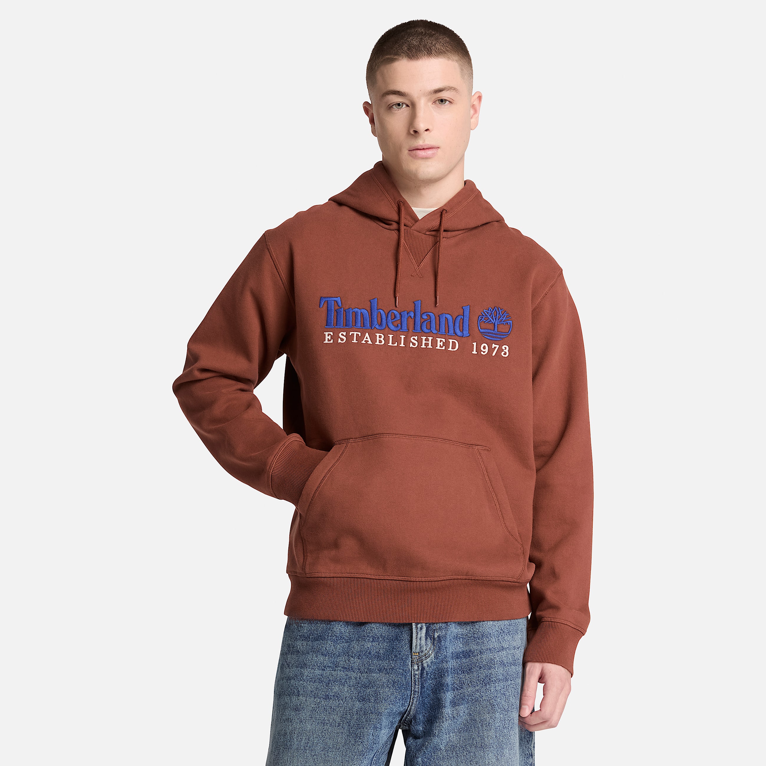 Established 1973 Embroidered Logo Hoodie for Men in Brown TBL Brown ALT1