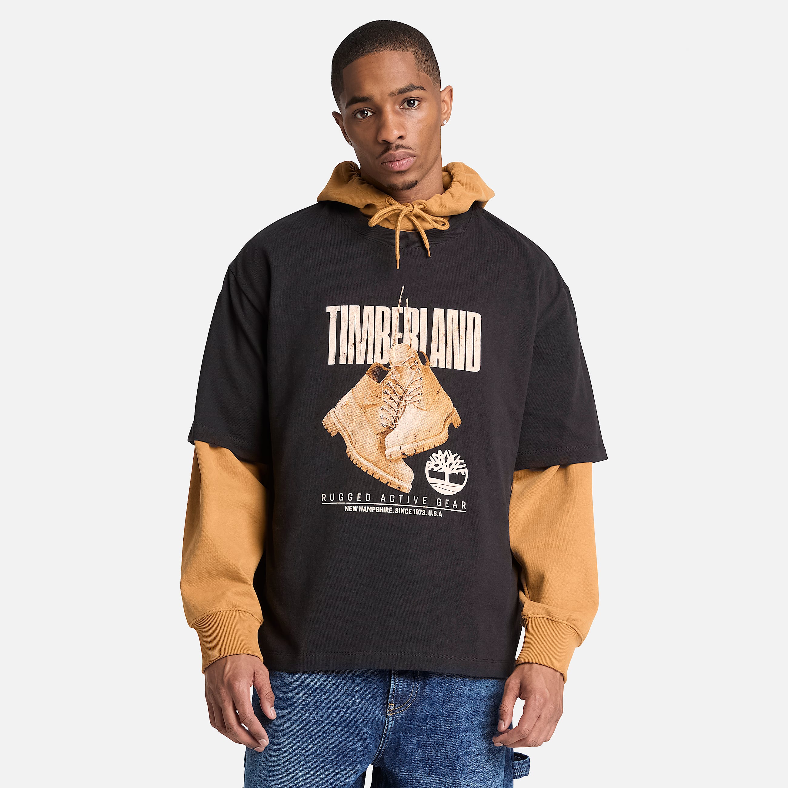 Rugged Boot ShortSleeve TShirt for Men in Black TBL Black ALT1