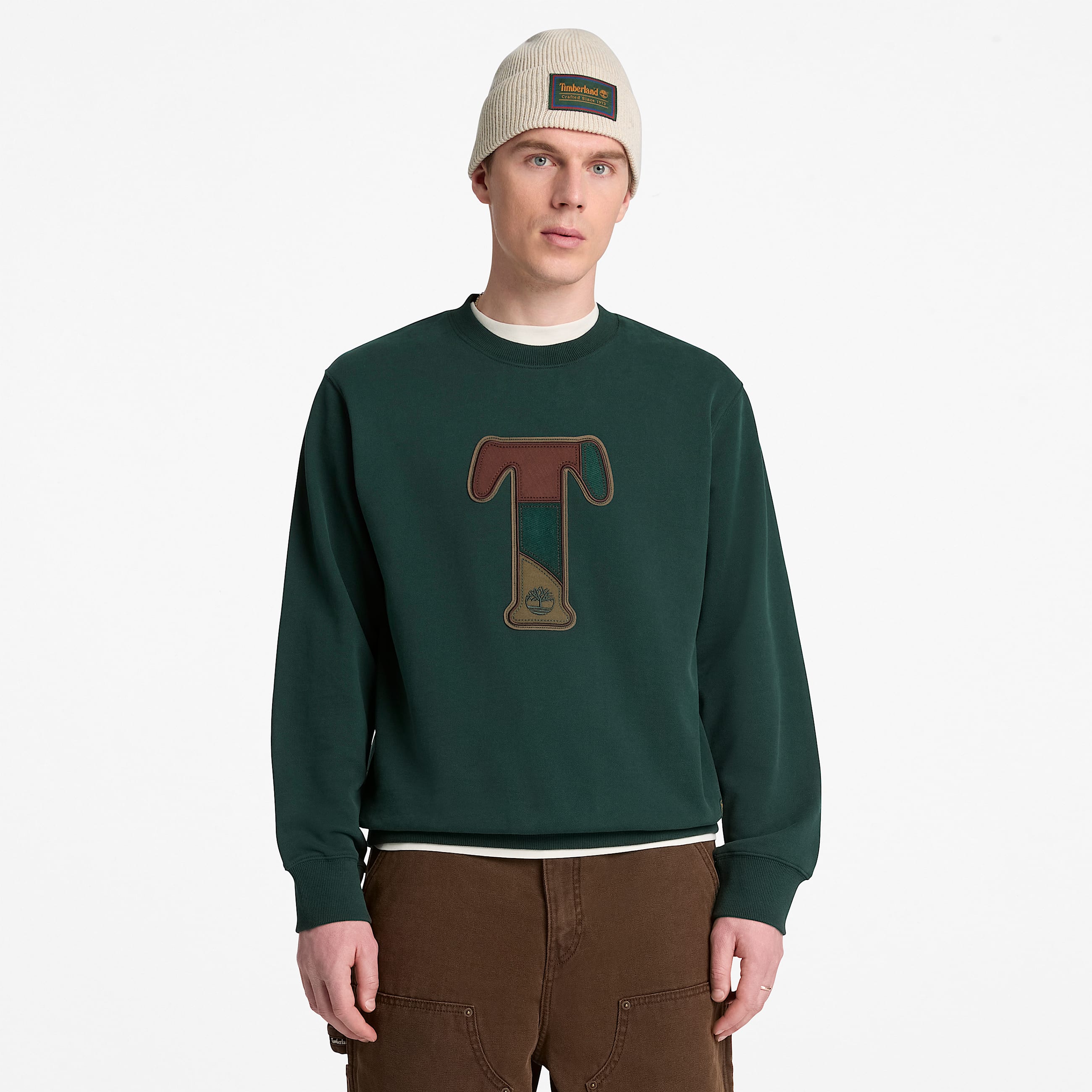 Patchwork Crew Sweatshirt for Men in Dark Green TBL Green ALT1
