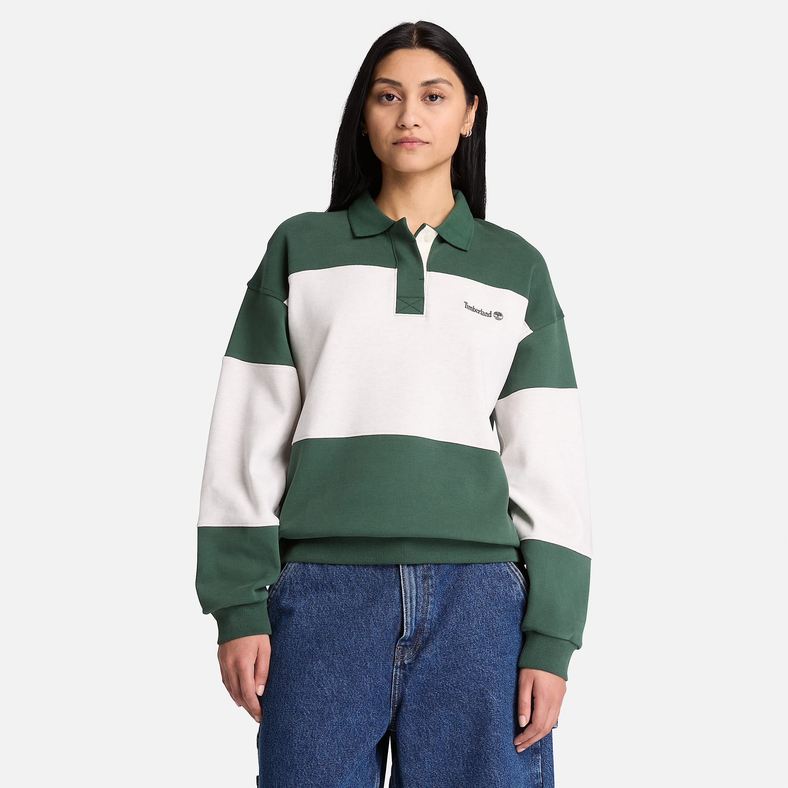 RugbyPoloSweatshirt fr Damen in DunkelgrnHellbeige TBL Grn ALT1
