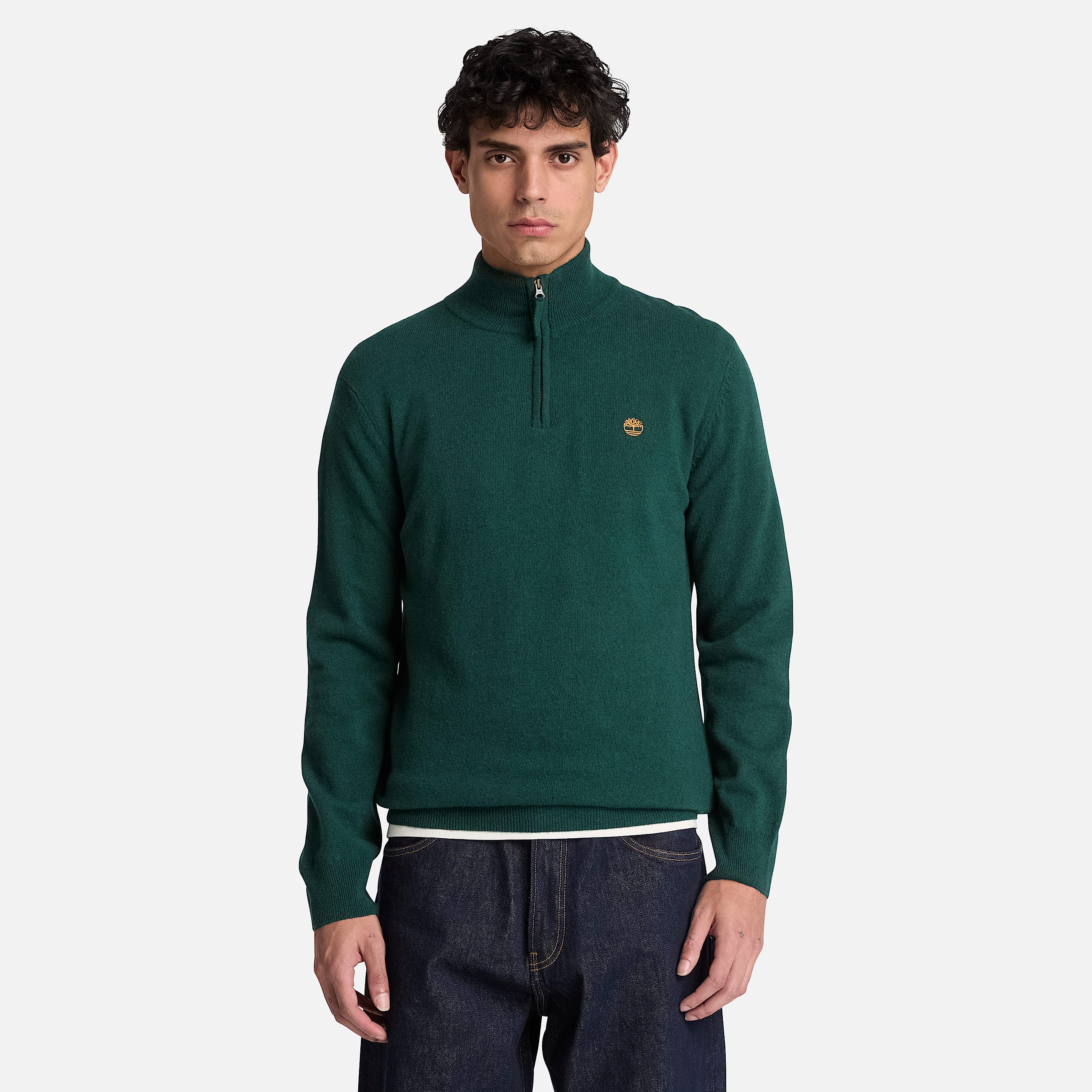 Jersey de lana merina con cremallera de 14 Cohas Brook para hombre en verde oscuro TBL verde ALT1