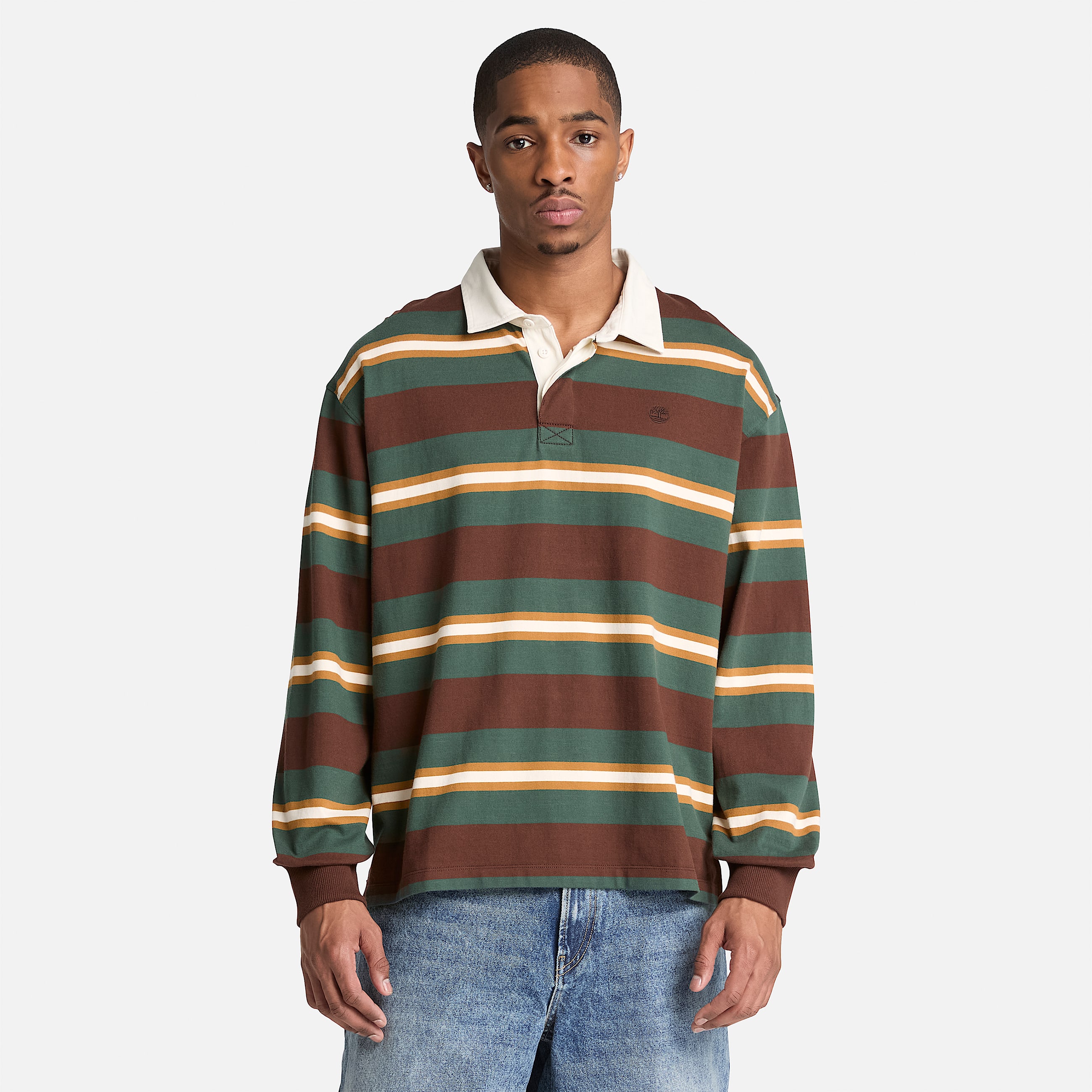 Polo de rugby de manga larga para hombre en marrn oscuro TBL marrn ALT1