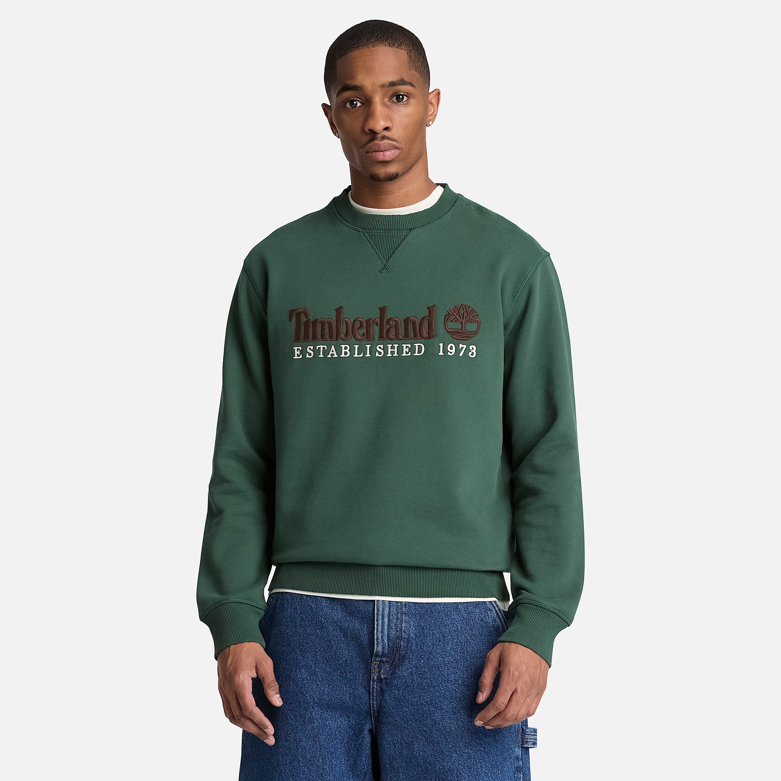 Sweat  col rond et logo brod Established 1973 pour homme en vert fonc TBL Verte ALT1