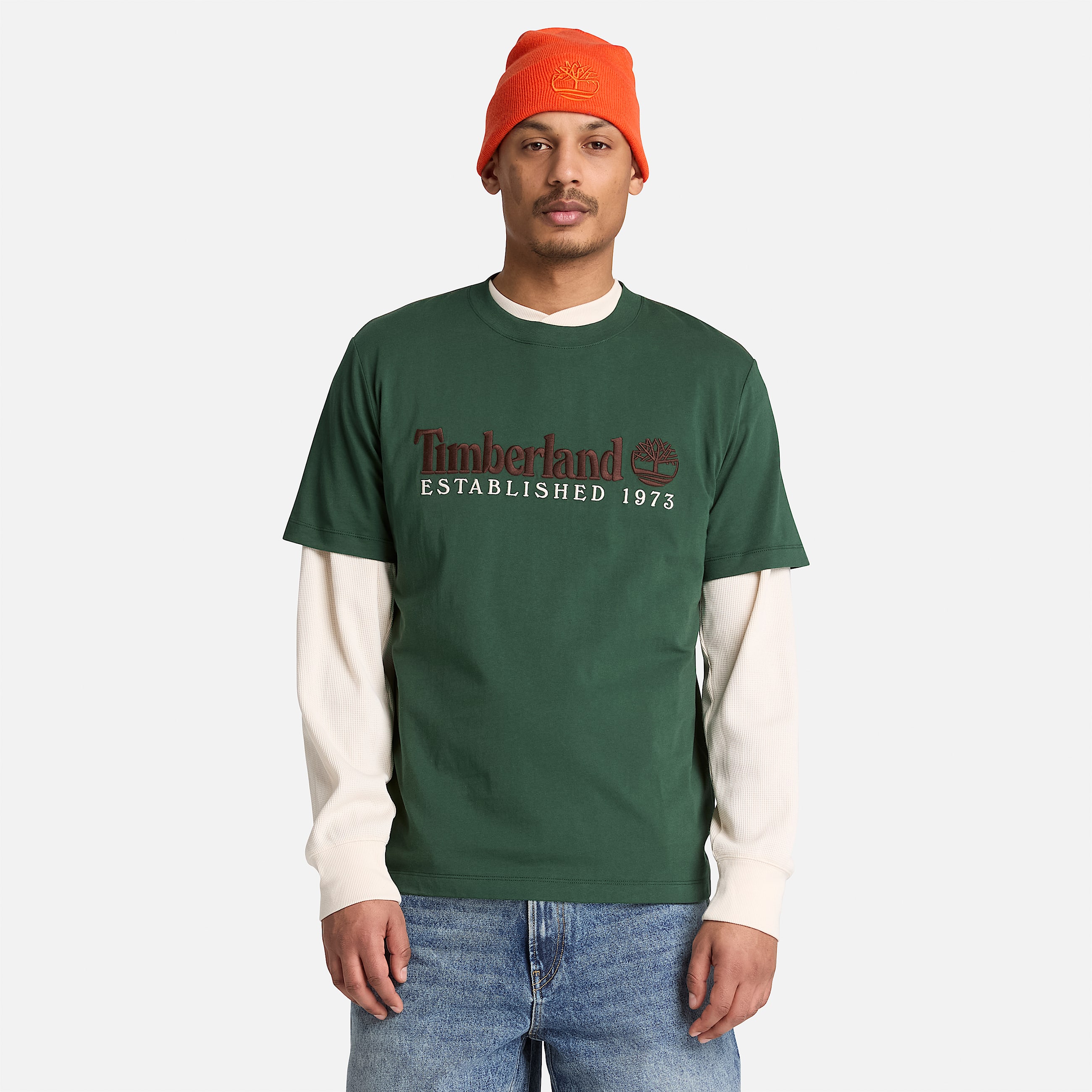 Tshirt  manches courtes et broderie Established 1973 pour homme en vert fonc TBL Verte ALT1