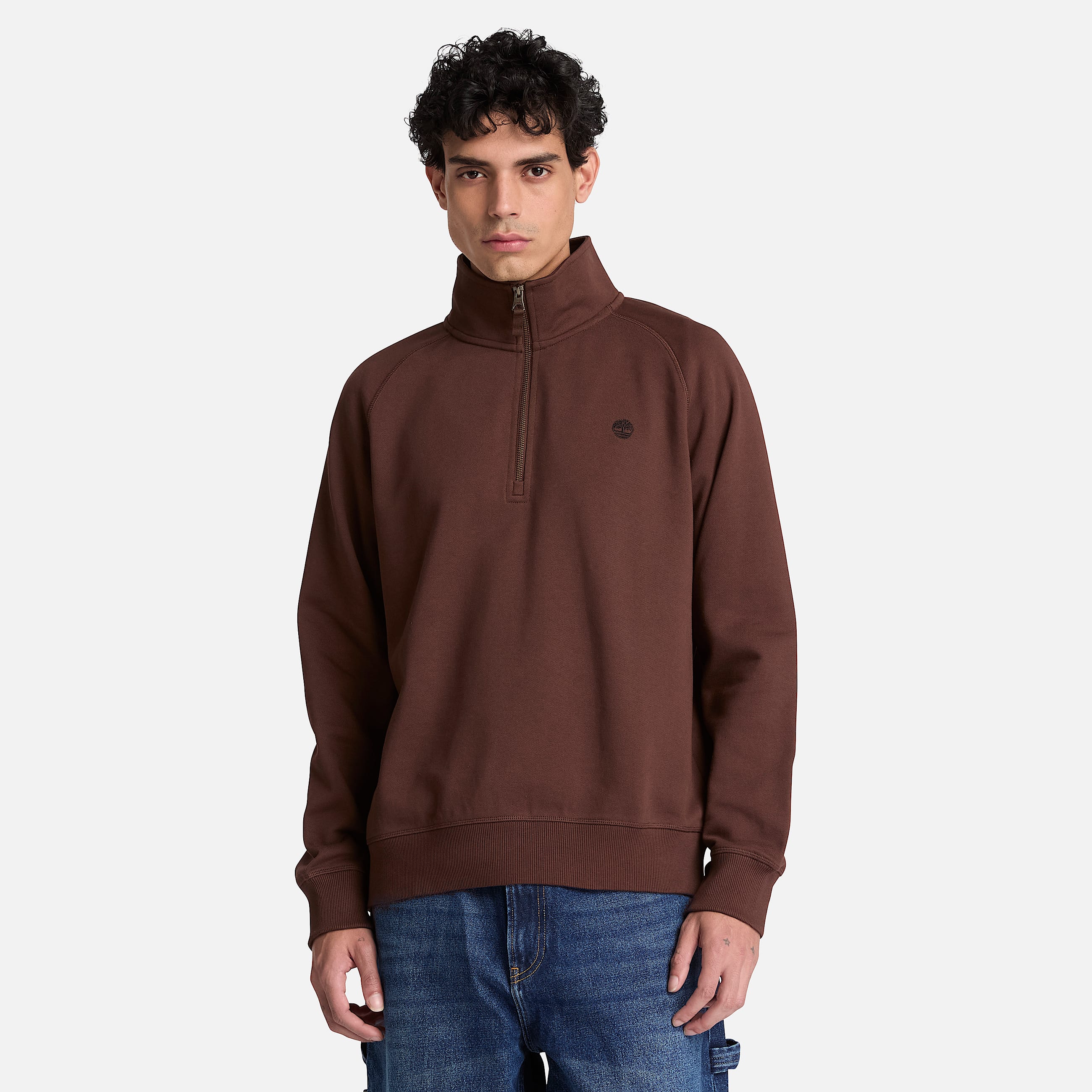 Sudadera Exeter River con cremallera de 14 y el logo bordado para hombre en marrn oscuro TBL marrn ALT1
