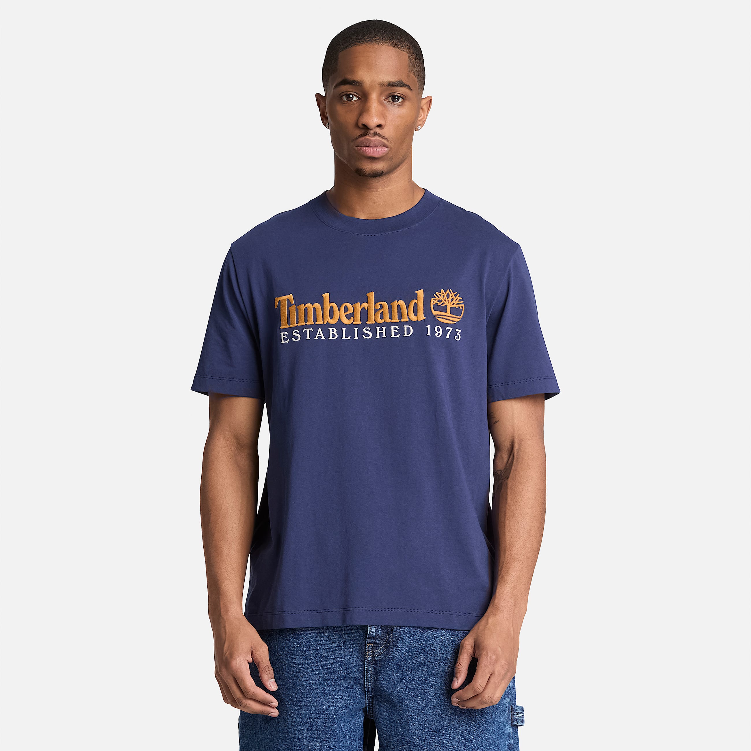 Tshirt  manches courtes et broderie Established 1973 pour homme en bleu fonc TBL bleu ALT1