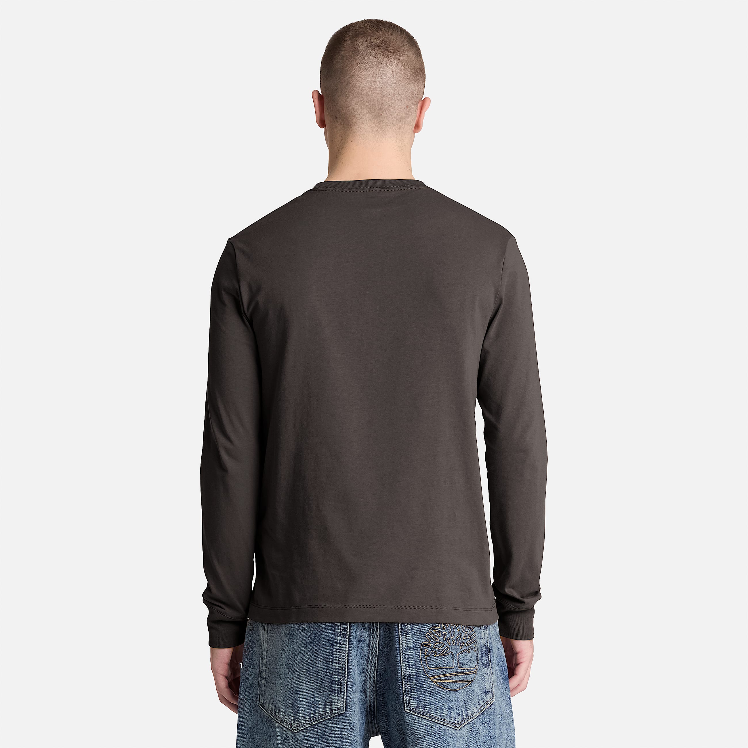 Dunstan River Slim Embroidered LongSleeve TShirt for Men in Black TBL Black ALT8