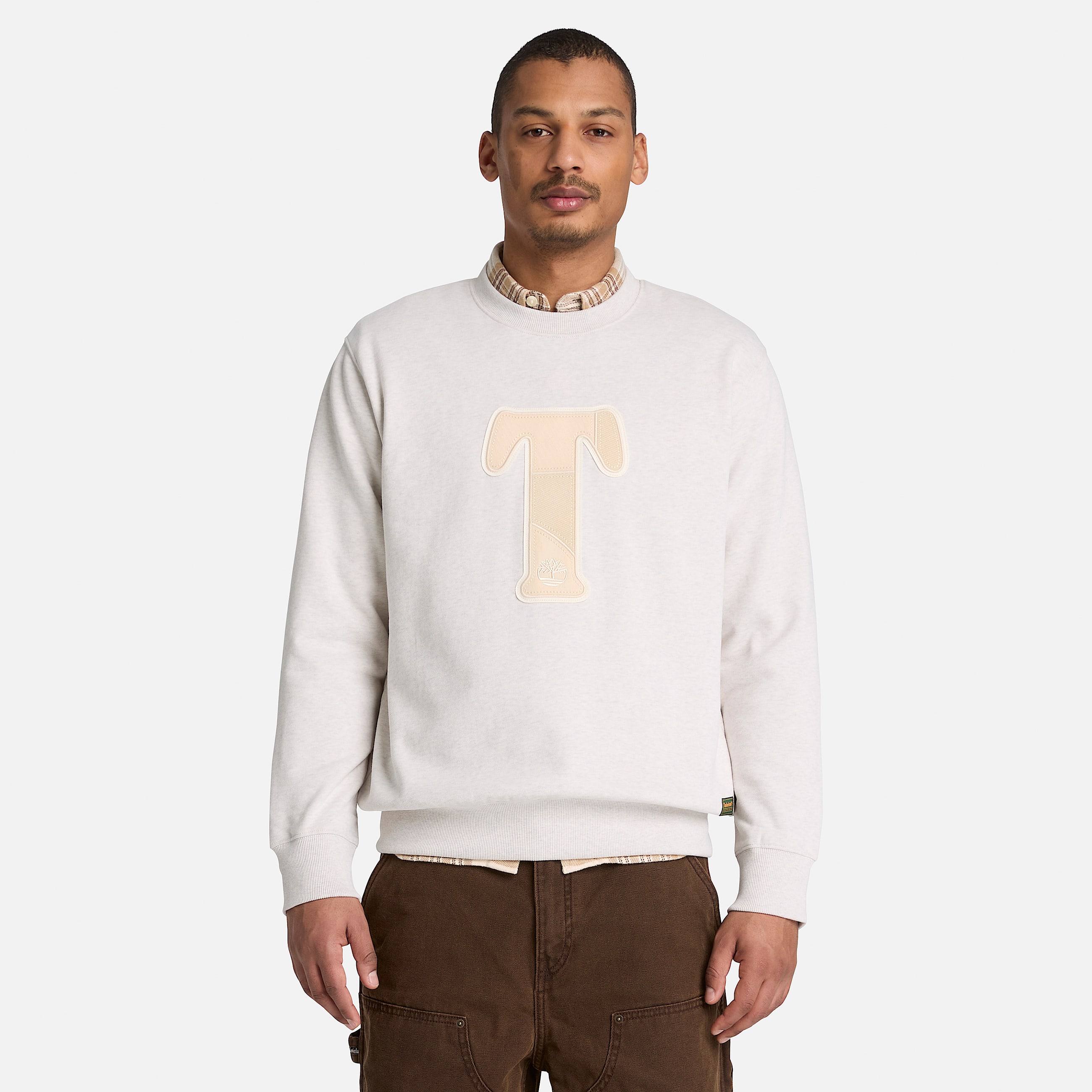 Patchwork Crew Sweatshirt for Men in Light Beige TBL Beige ALT1
