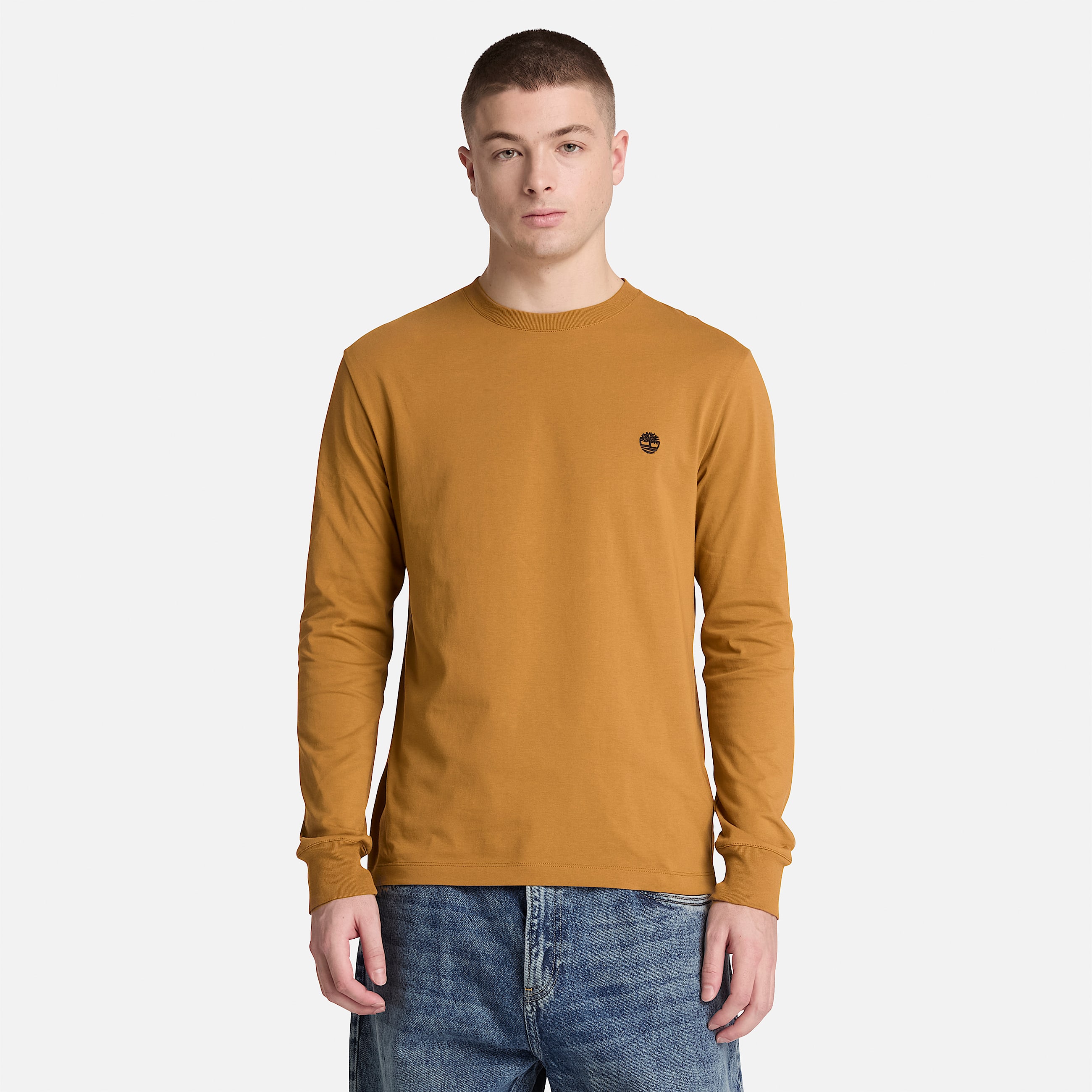 Dunstan River Slim Embroidered LongSleeve TShirt for Men in Yellow TBL Yellow ALT1