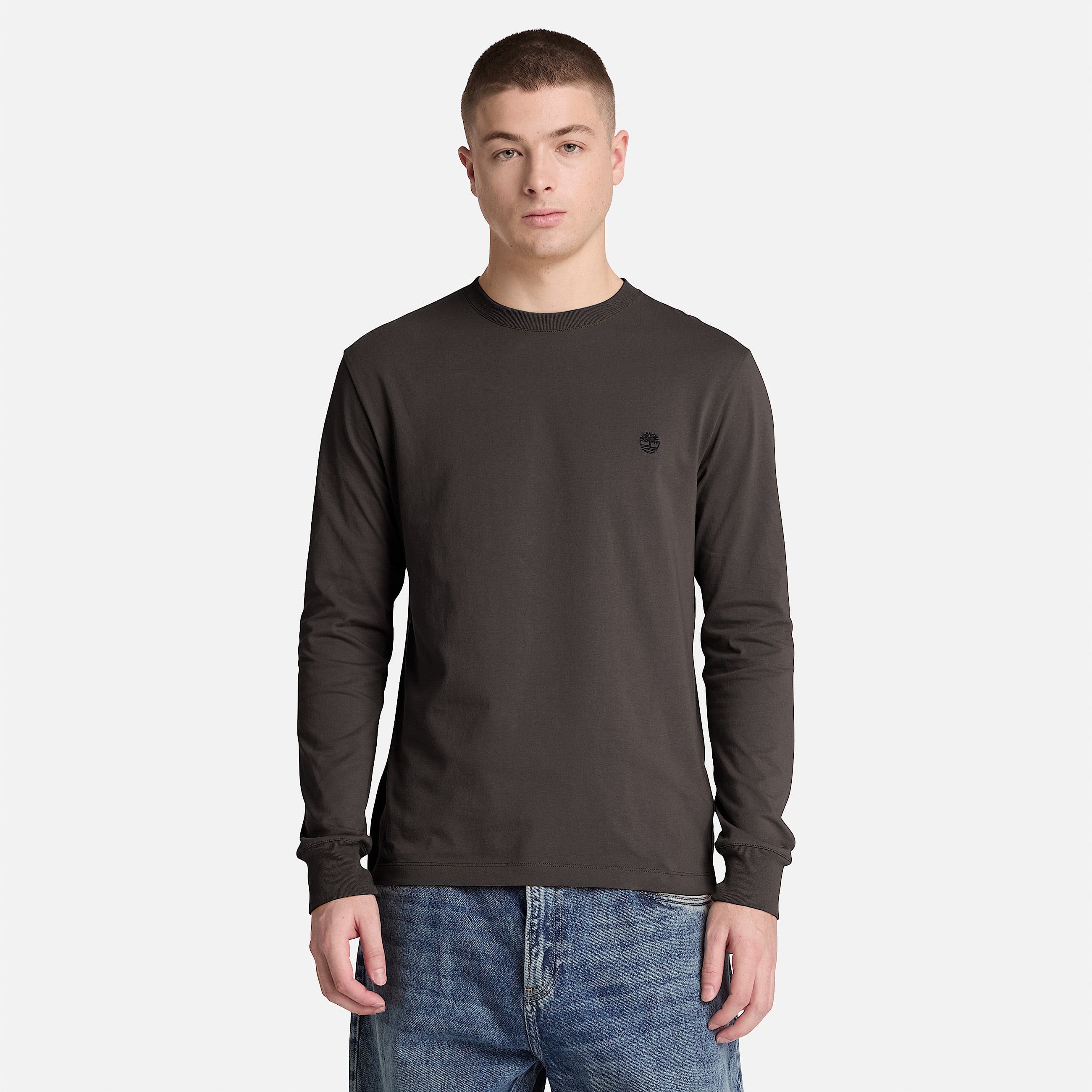Dunstan River Slim Embroidered LongSleeve TShirt for Men in Black TBL Black ALT1