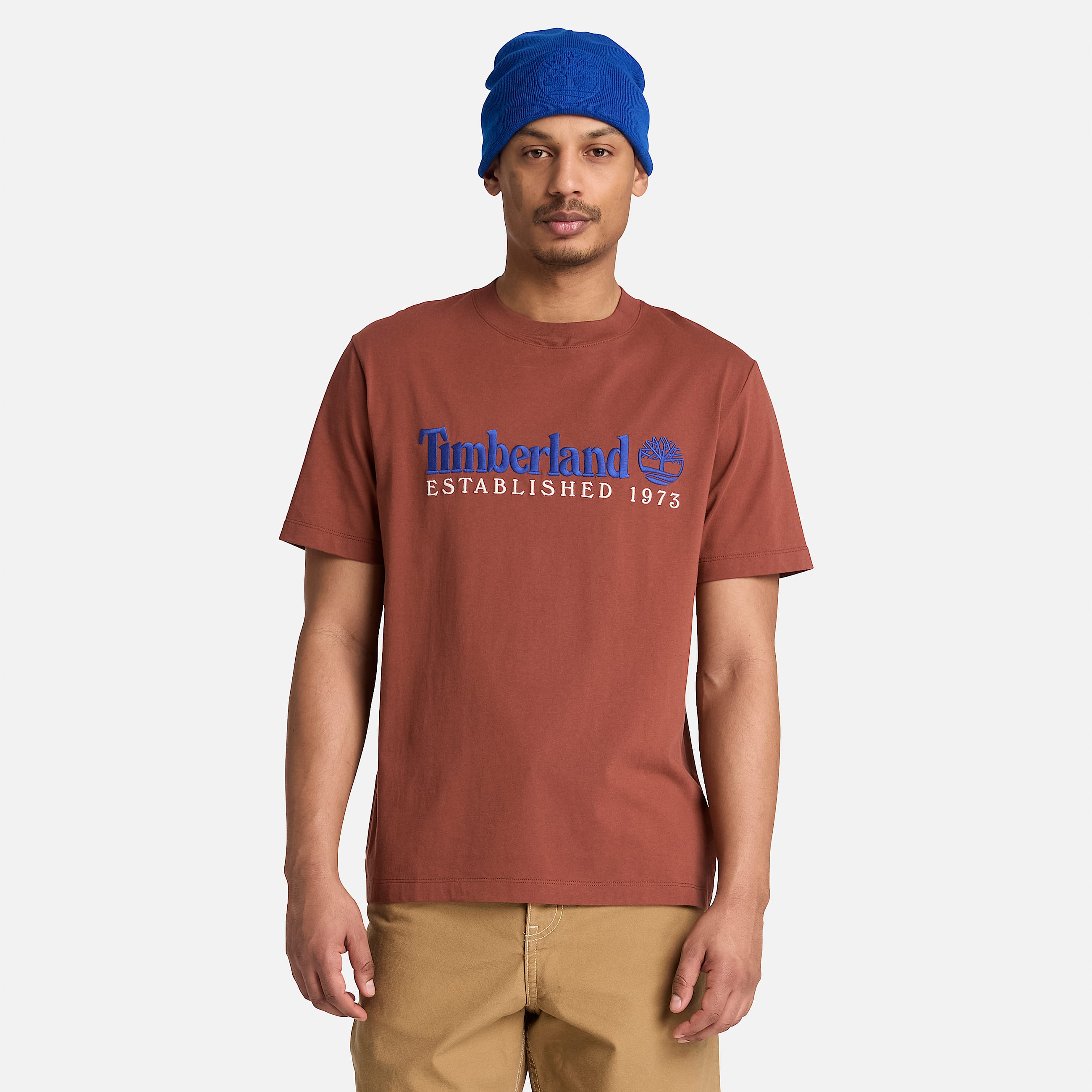 Tshirt  manches courtes et broderie Established 1973 pour homme en marron TBL marron ALT1