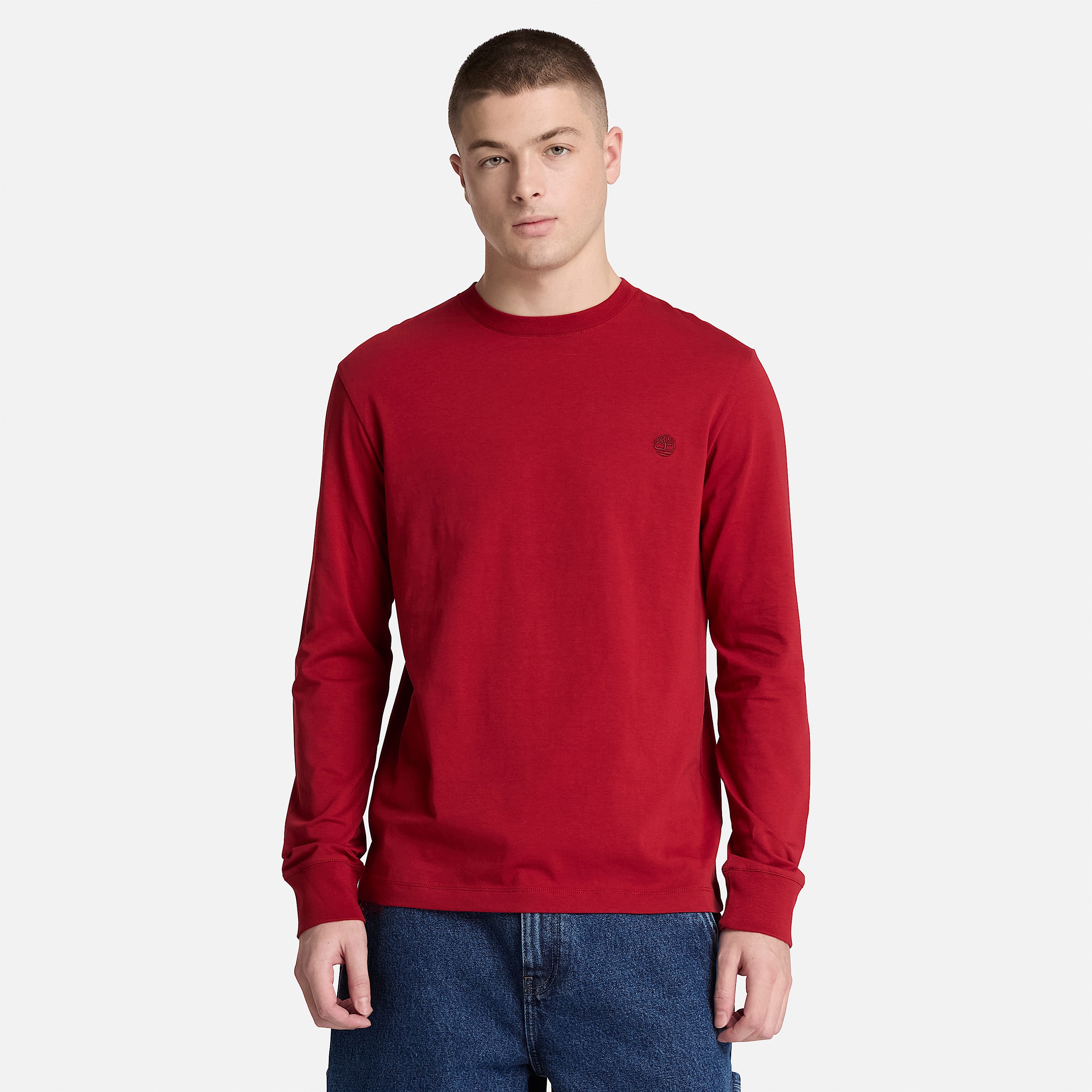 Dunstan River Slim Embroidered LongSleeve TShirt for Men in Red TBL Red ALT1