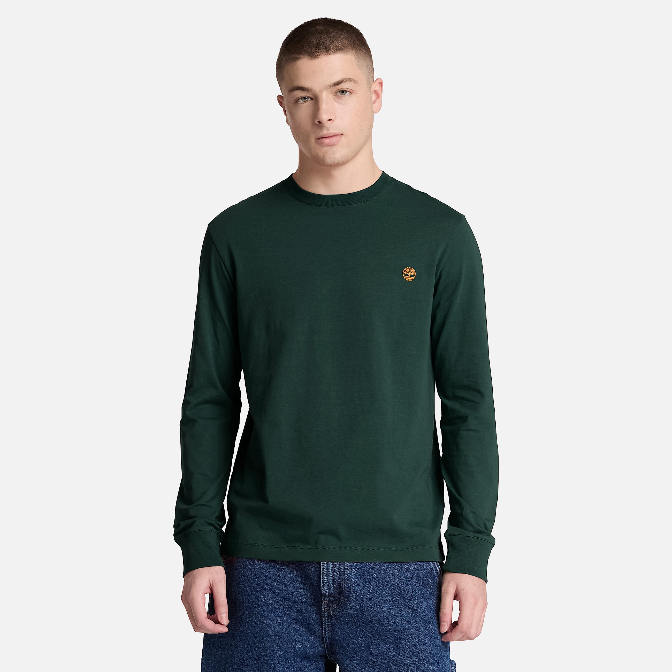 Dunstan River Slim Embroidered LongSleeve TShirt for Men in Dark Green TBL Green ALT1