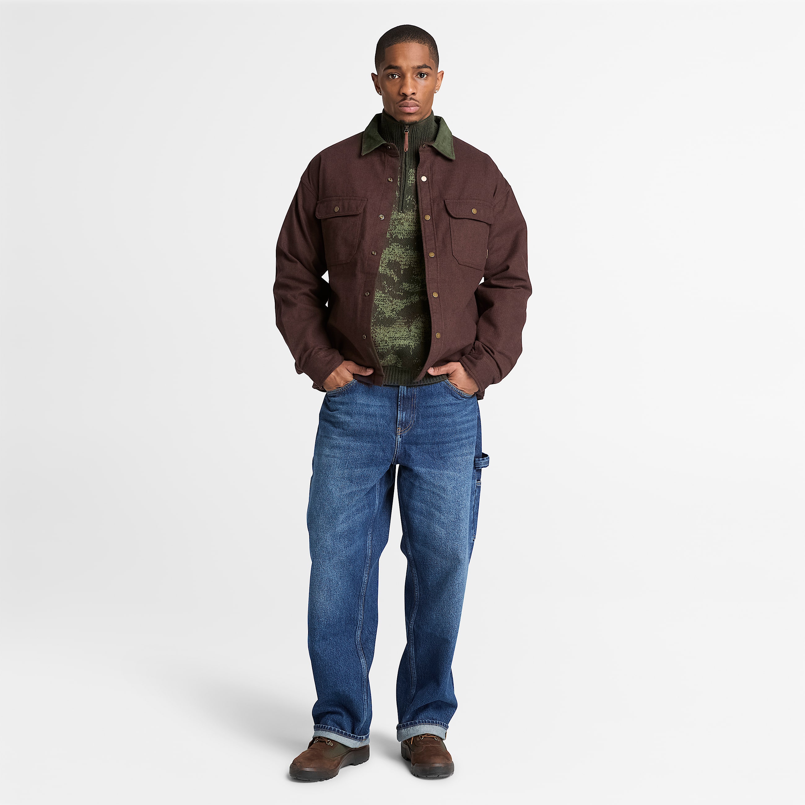 Herringbone Overshirt for Men in Dark Brown TBL Brown ALT2