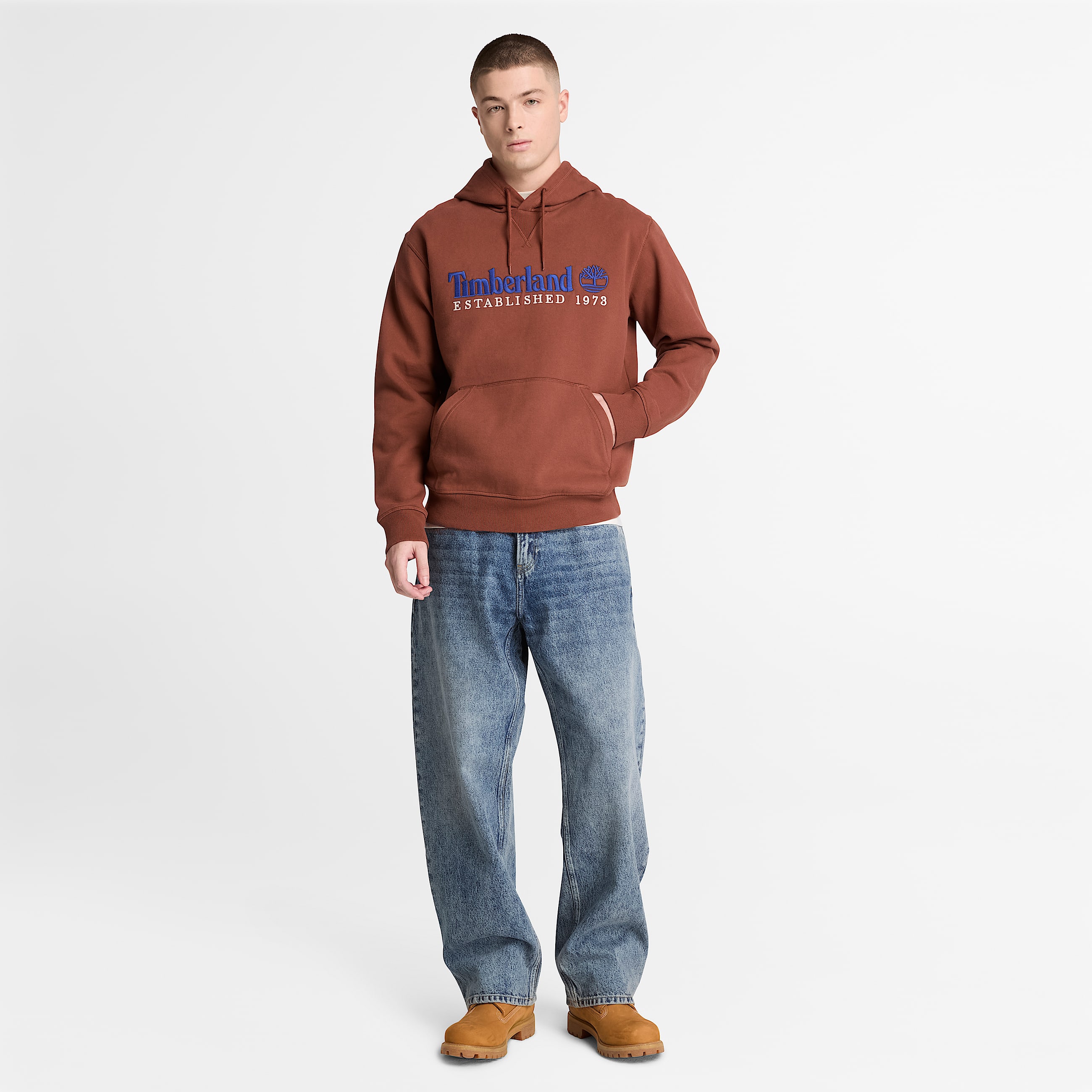 Established 1973 Embroidered Logo Hoodie for Men in Brown TBL Brown ALT2