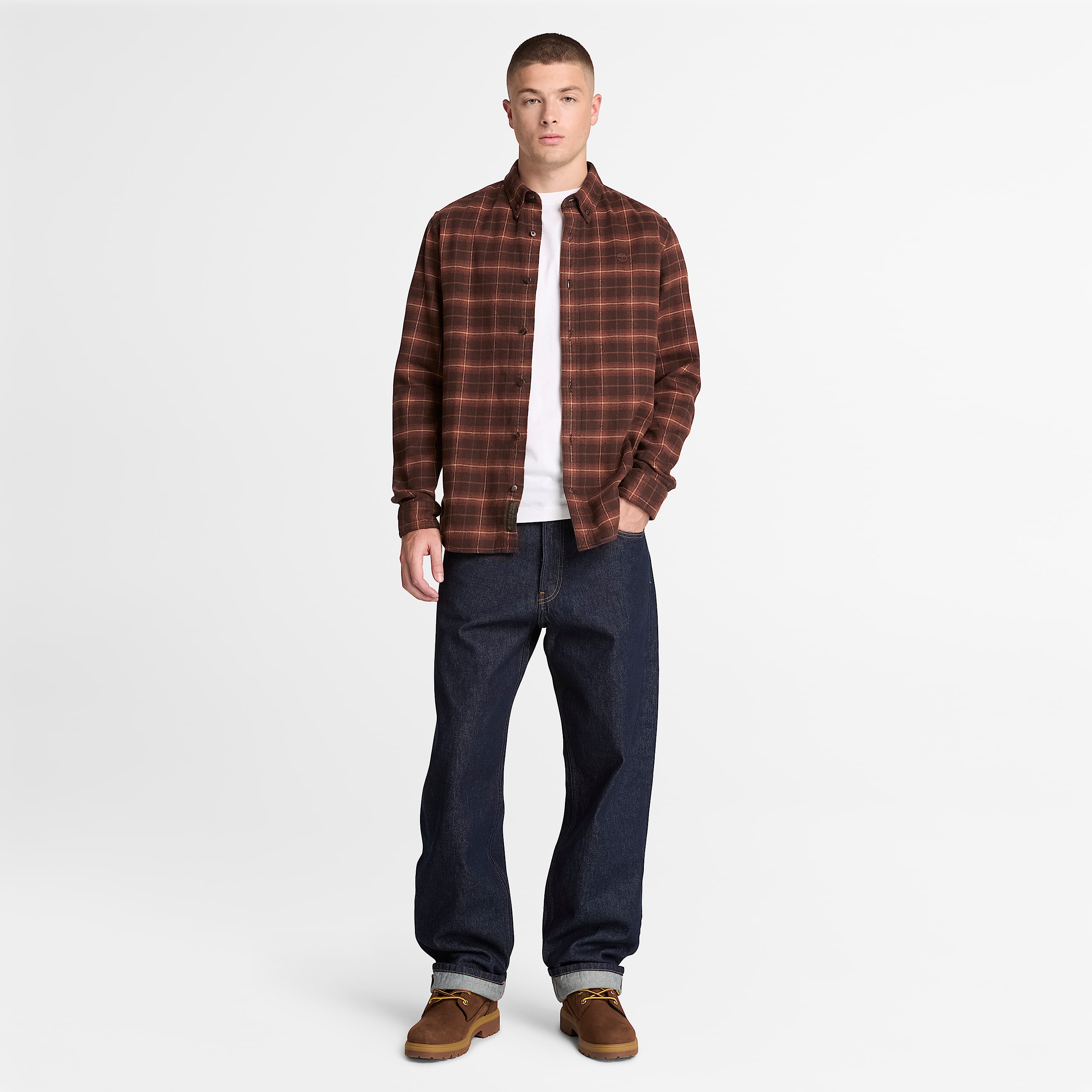 Chemise classique en flanelle  carreaux pour homme en marron fonc TBL marron ALT2