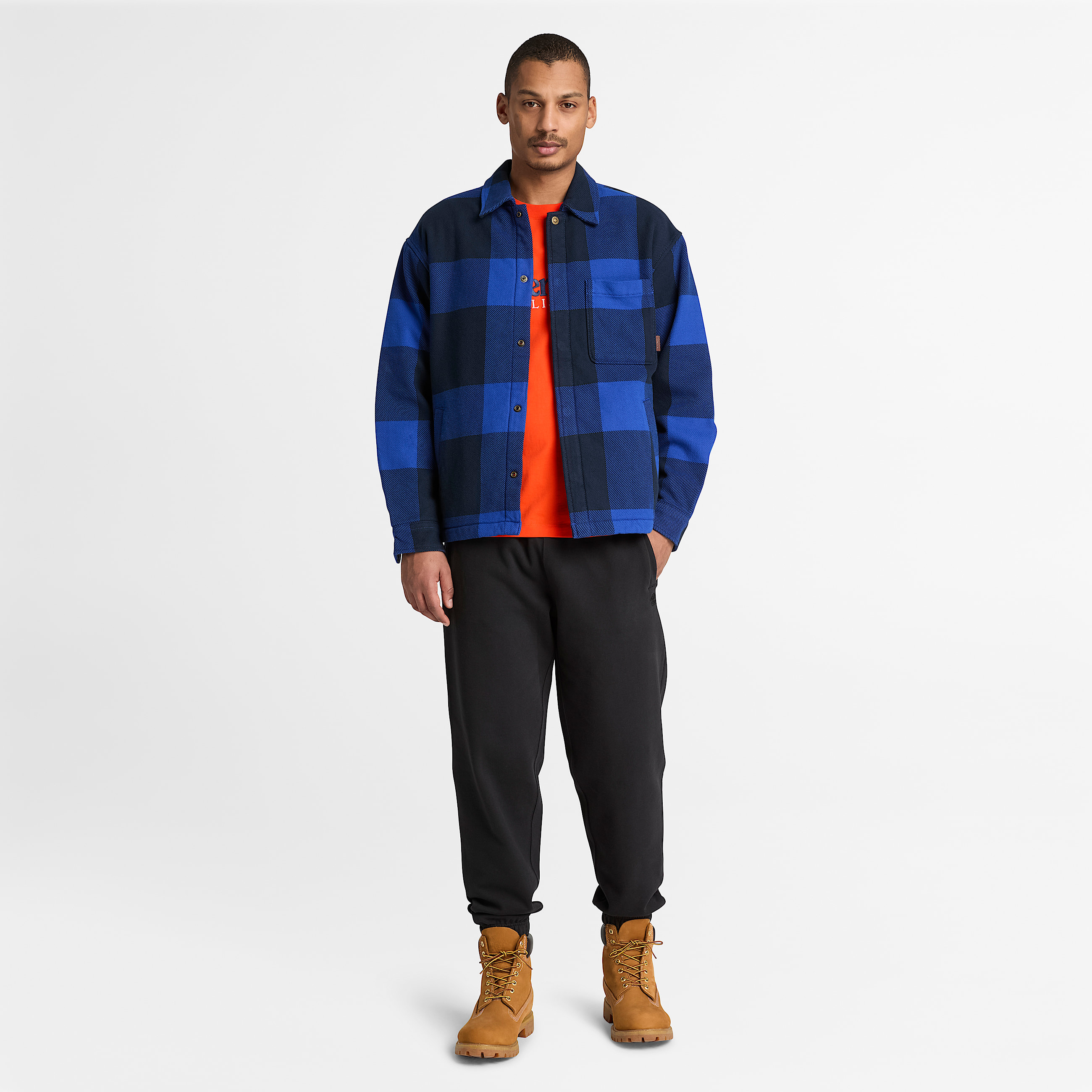 FleeceLined Checkered Overshirt for Men in Blue TBL Blue ALT2