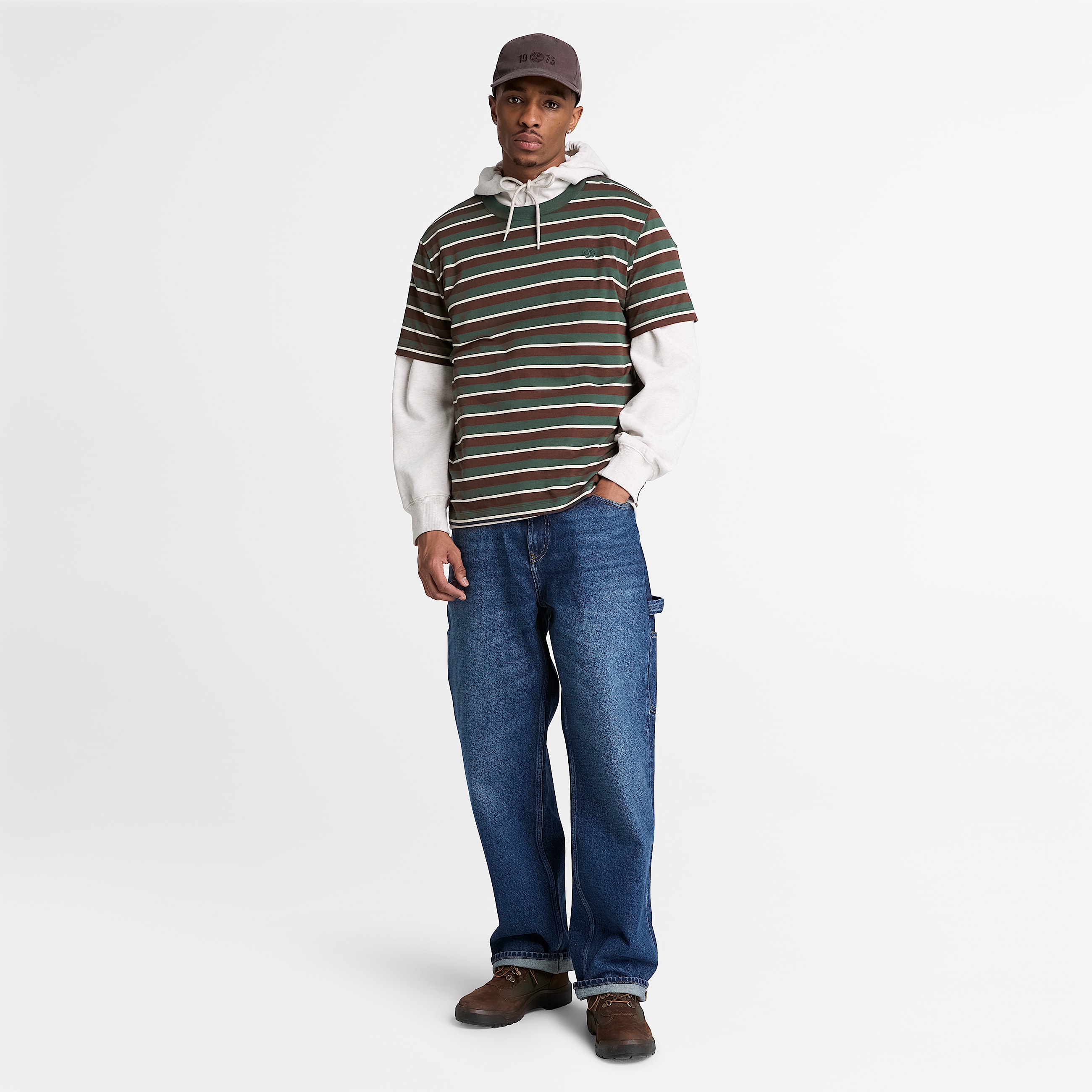 Stripe ShortSleeve TShirt for Men in Dark Green TBL Green ALT2