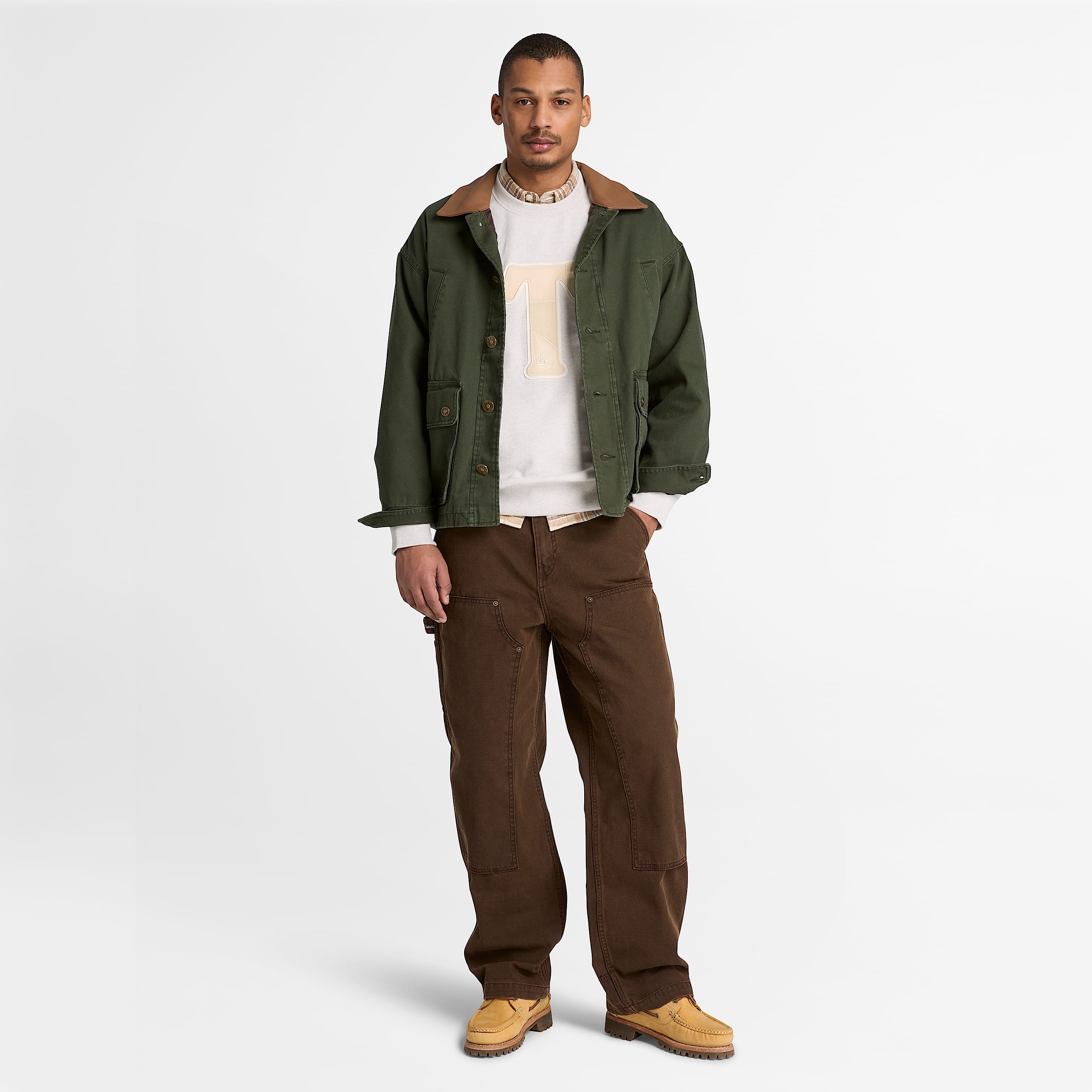 Patchwork Crew Sweatshirt for Men in Light Beige TBL Beige ALT2