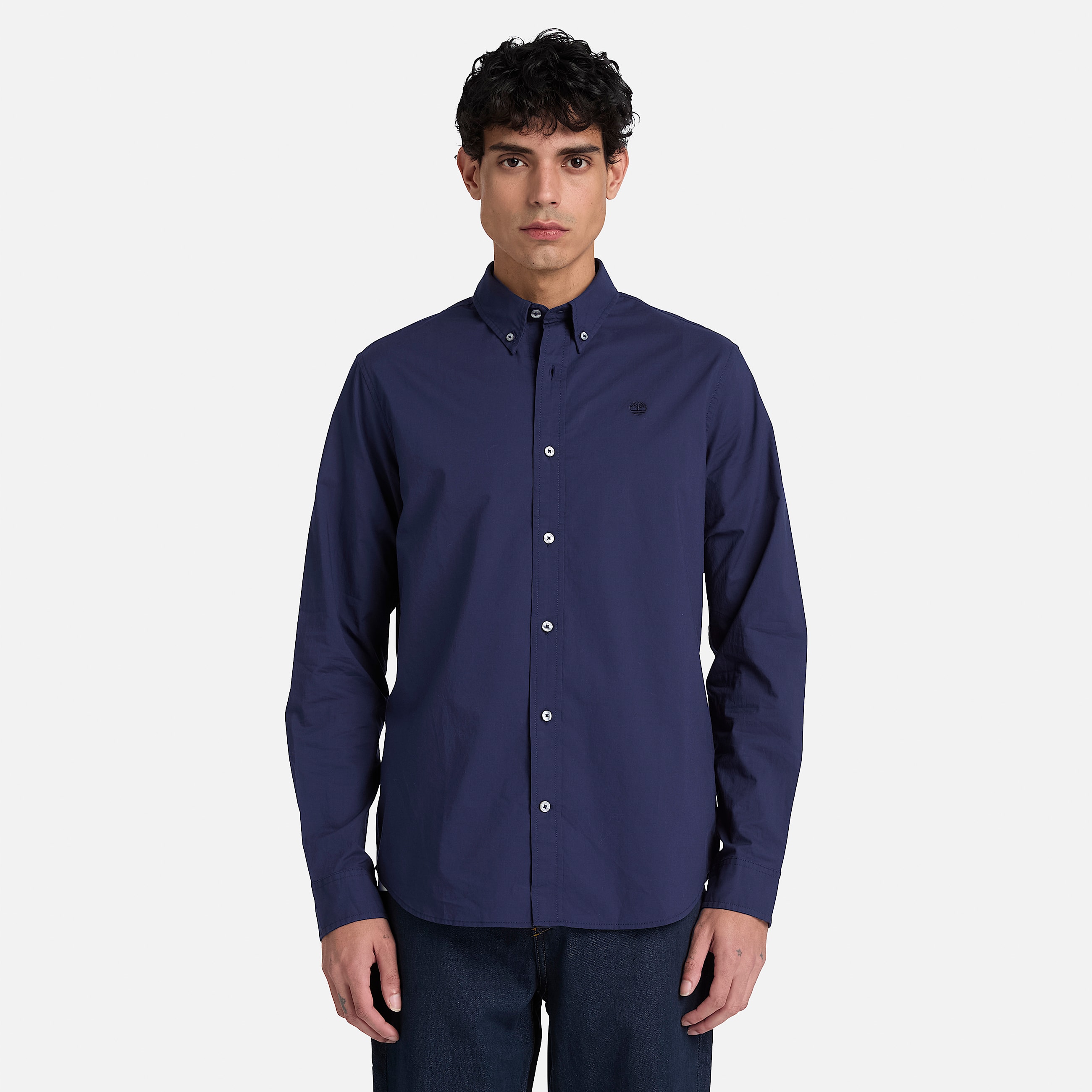 Chemise en popeline  manches longues pour homme en bleu fonc TBL bleu ALT1