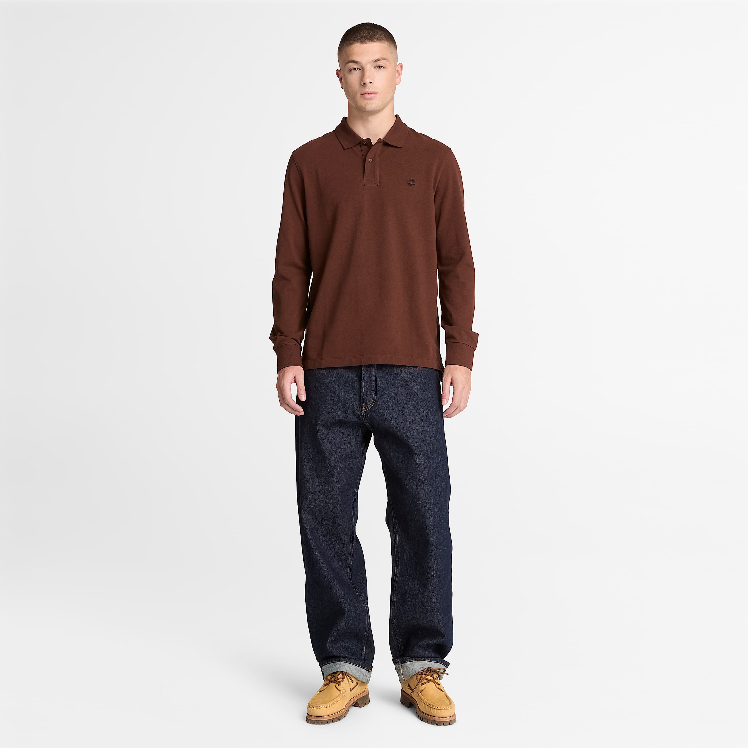 Millers River LongSleeve Polo for Men in Dark Brown TBL Brown ALT2