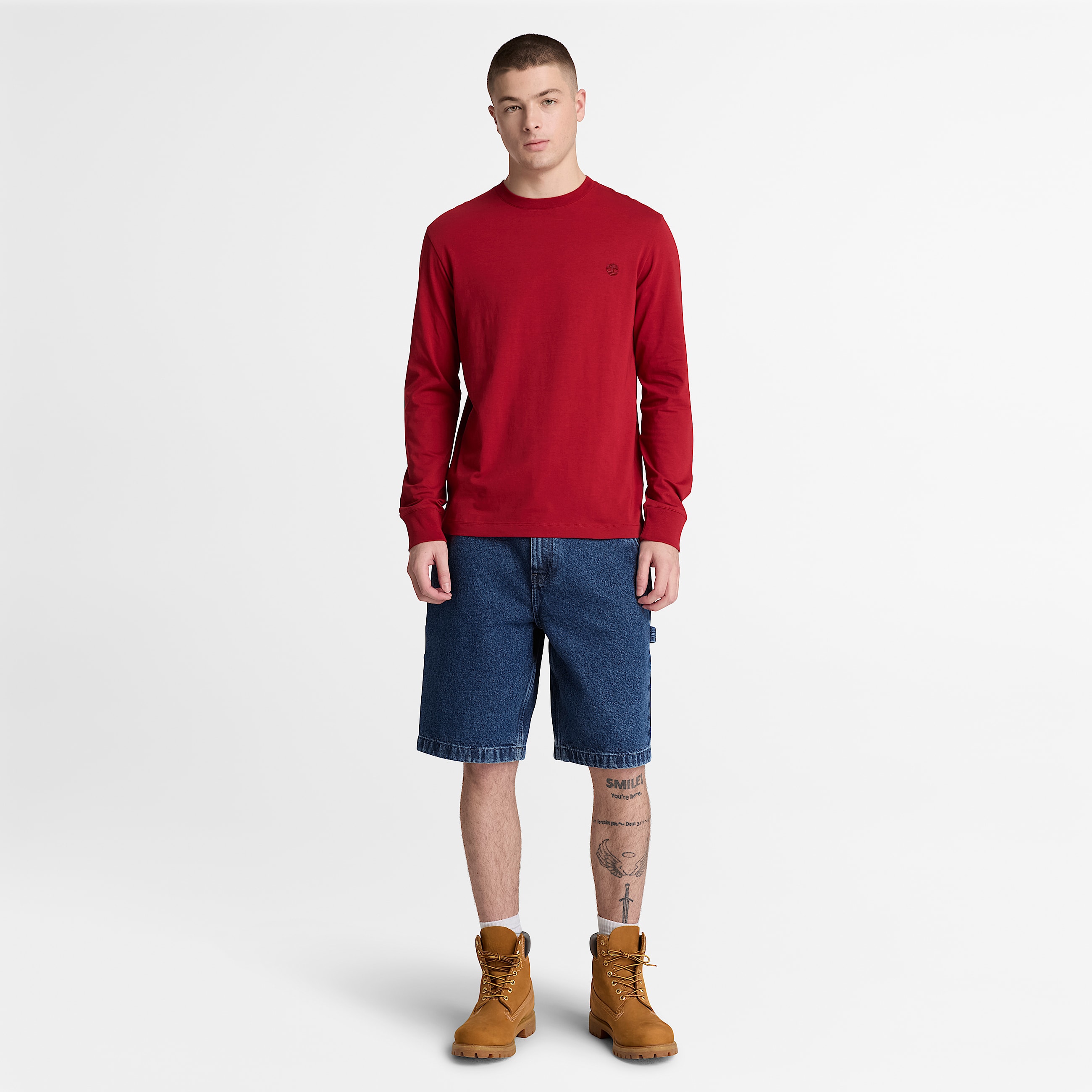Dunstan River Slim Embroidered LongSleeve TShirt for Men in Red TBL Red ALT2