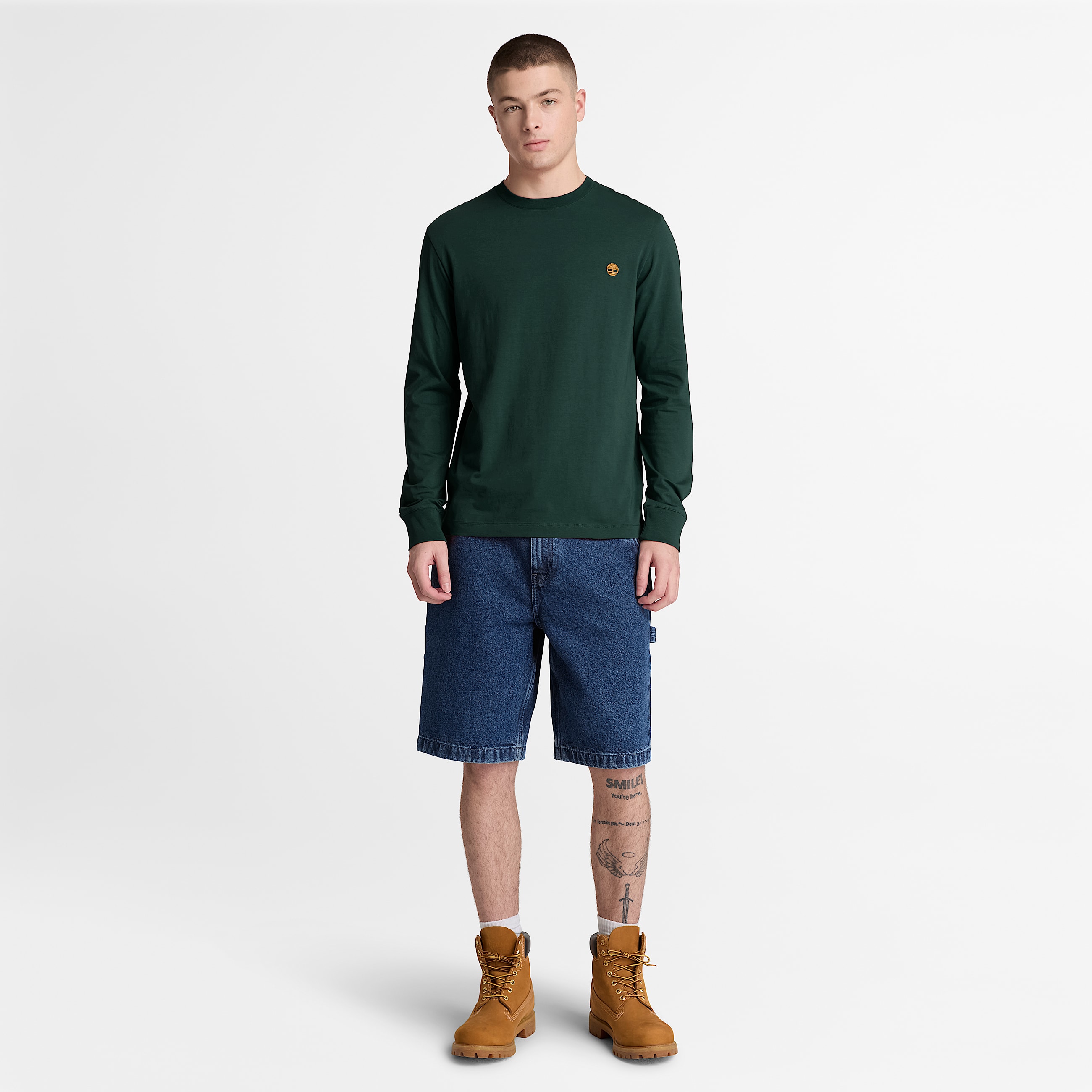 Dunstan River Slim Embroidered LongSleeve TShirt for Men in Dark Green TBL Green ALT2