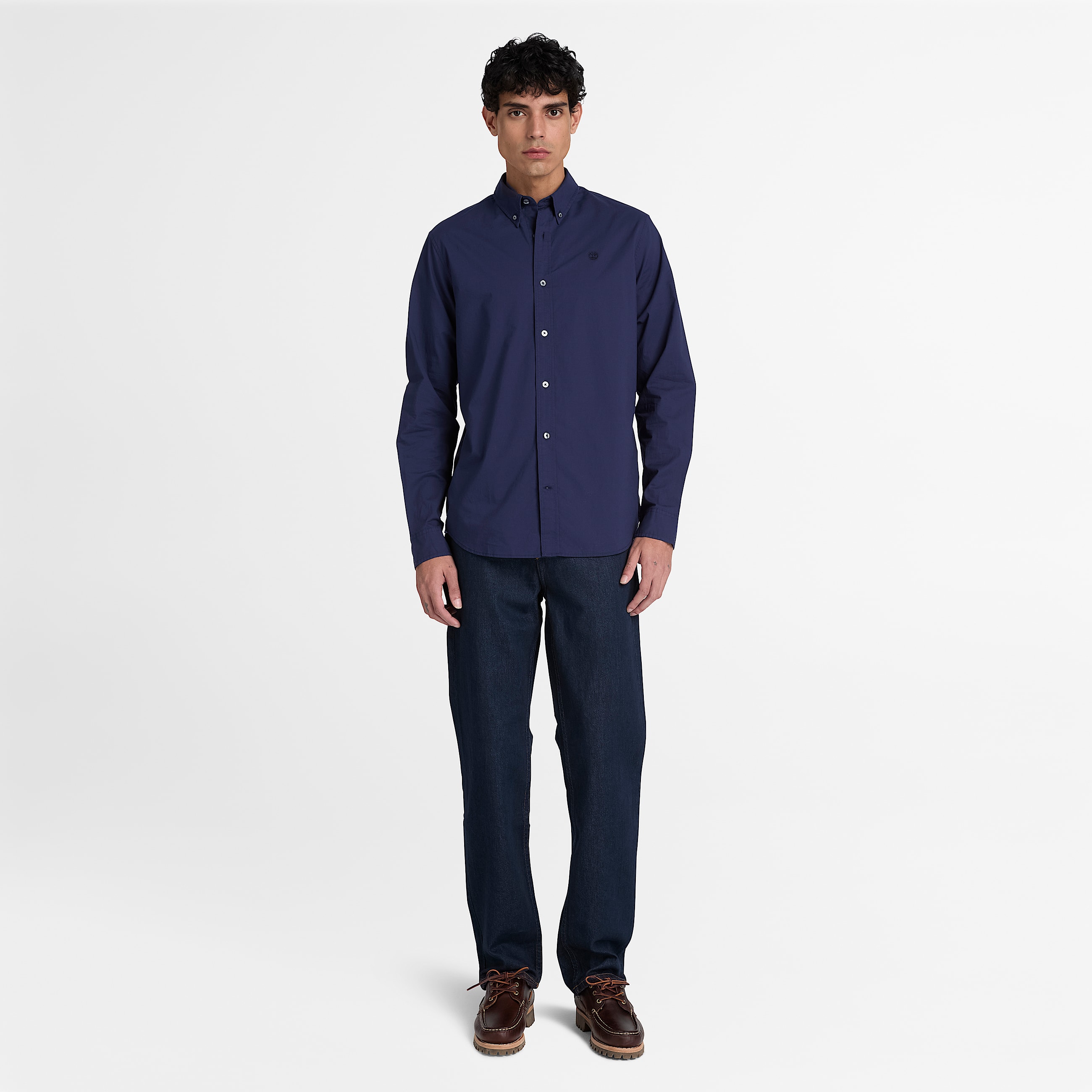 Chemise en popeline  manches longues pour homme en bleu fonc TBL bleu ALT2