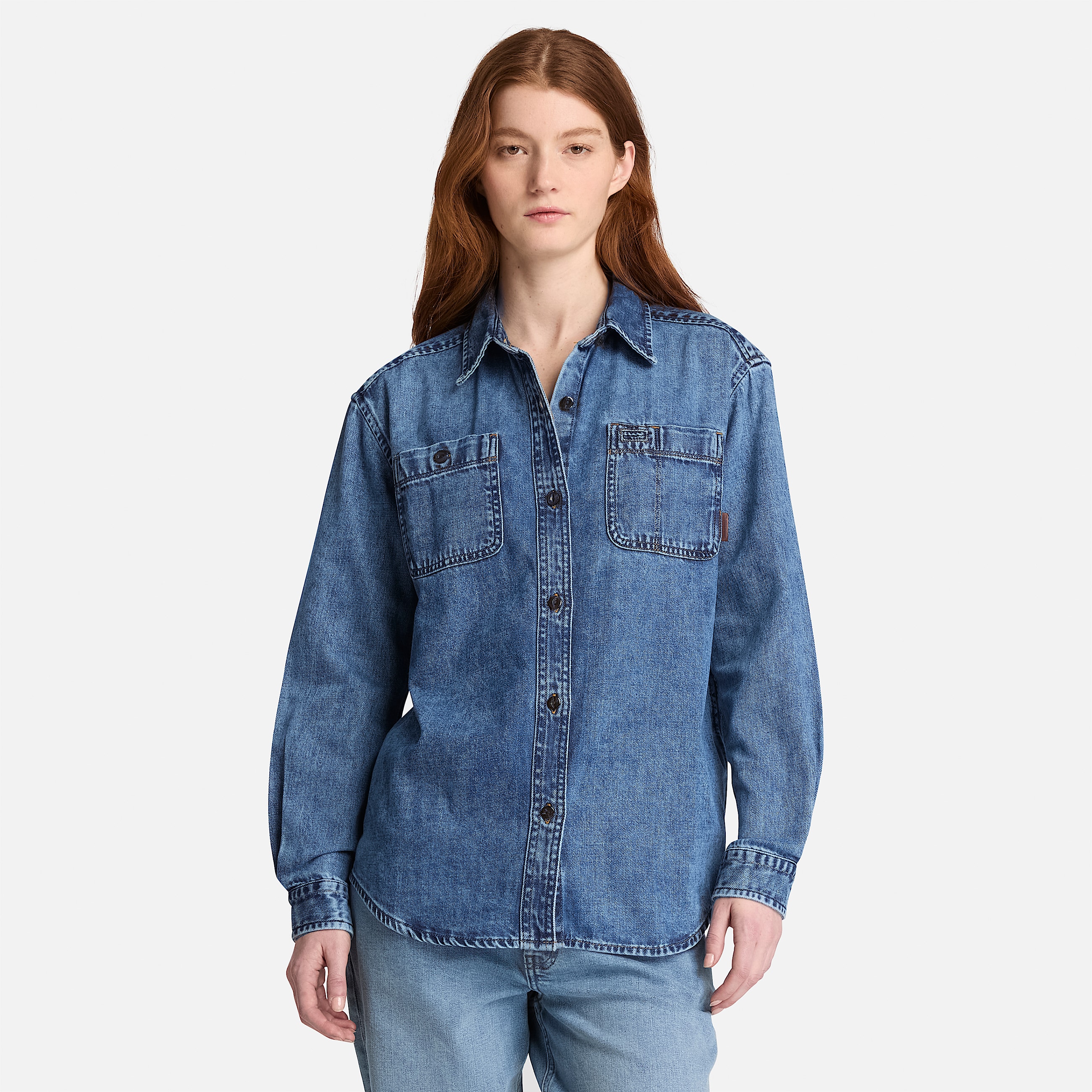 Langrmeliges DenimHemd fr Damen in Blau TBL Blau ALT1