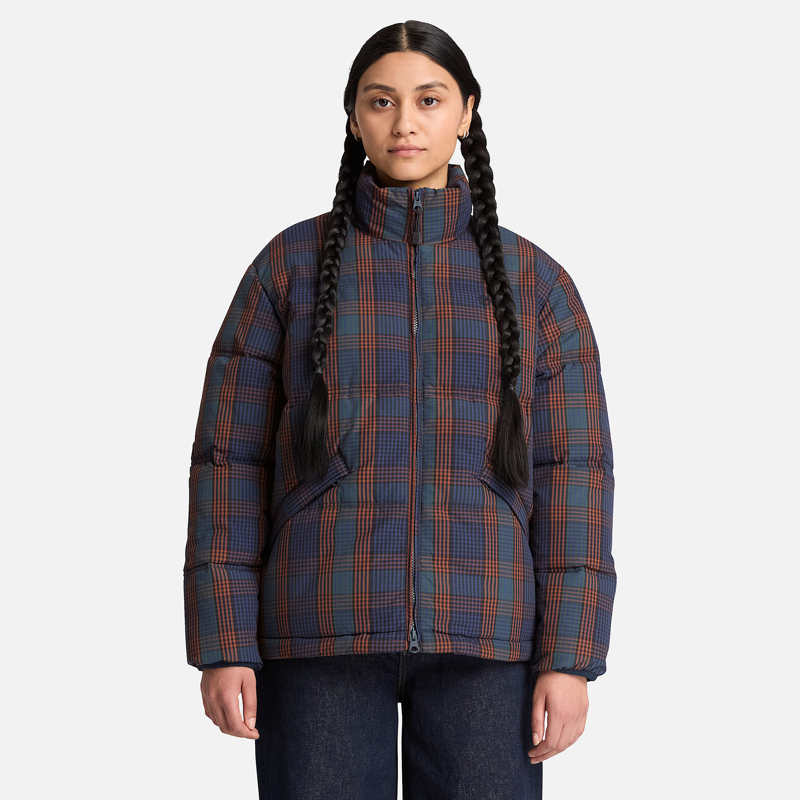 Piumino Imbottito a Quadri da Donna in Blu Scuro TBL blu ALT1