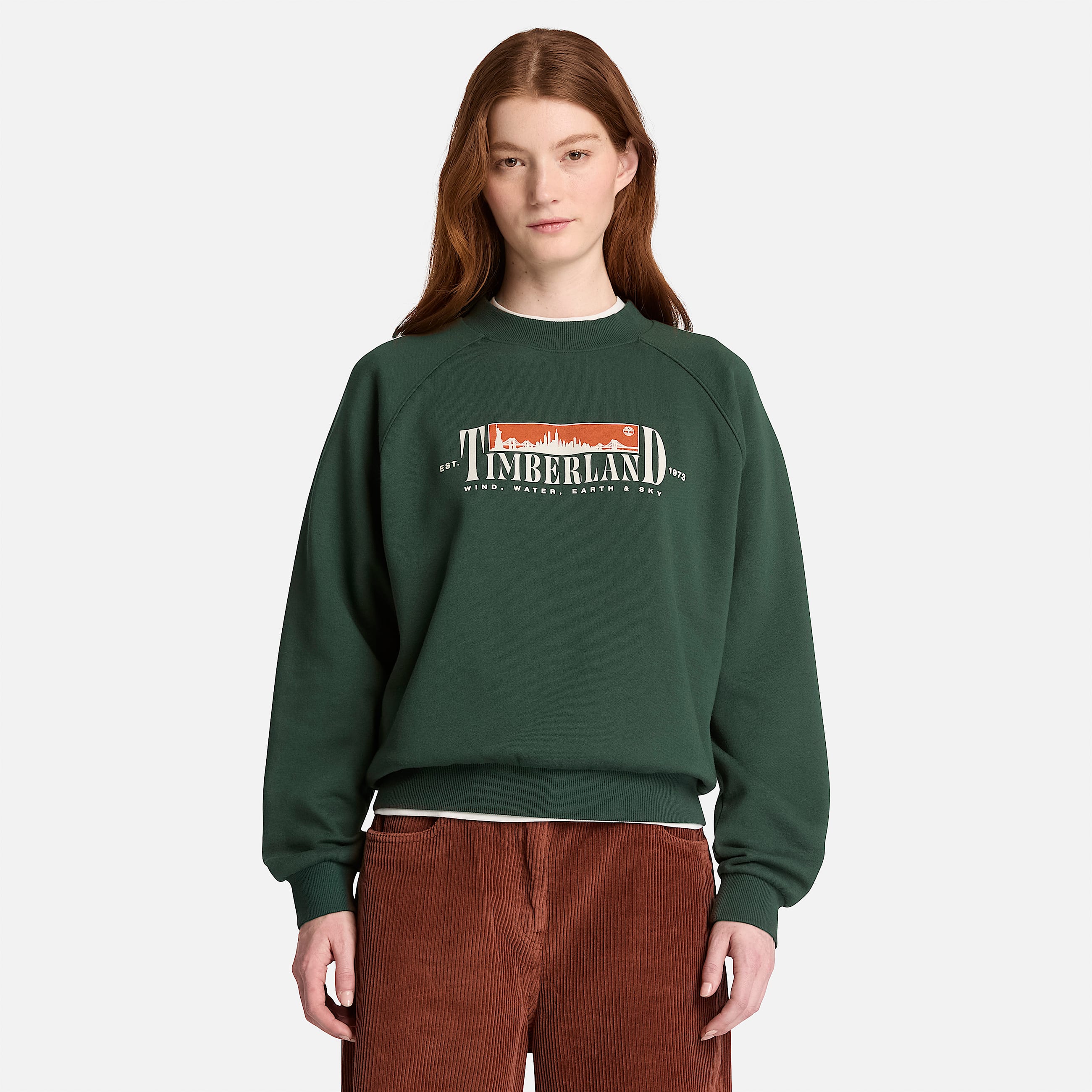 Sweat  col rond motif et envers bross pour femme en vert fonc TBL Verte ALT1