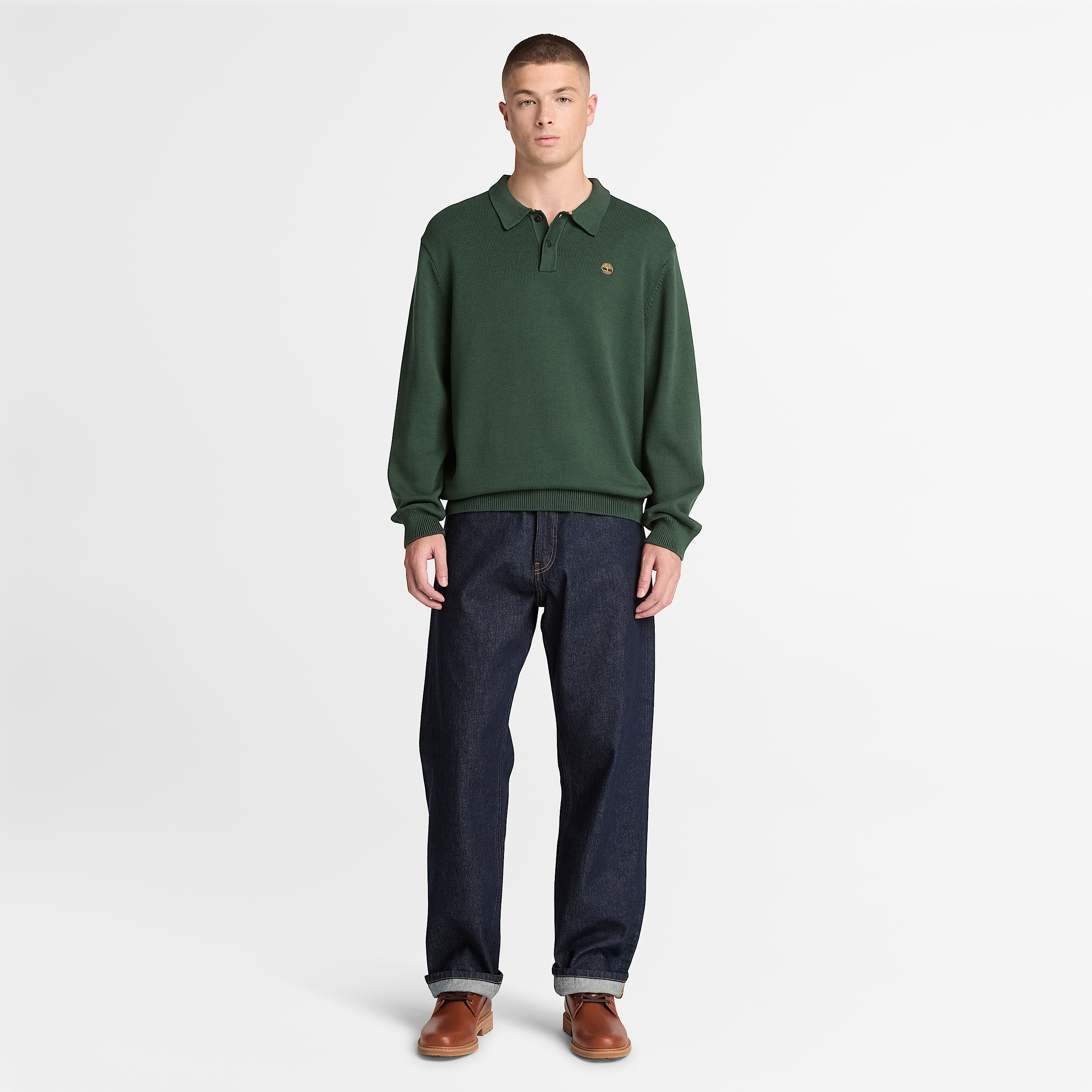 Williams River Cotton Polo Jumper for Men in Dark Green TBL Green ALT2