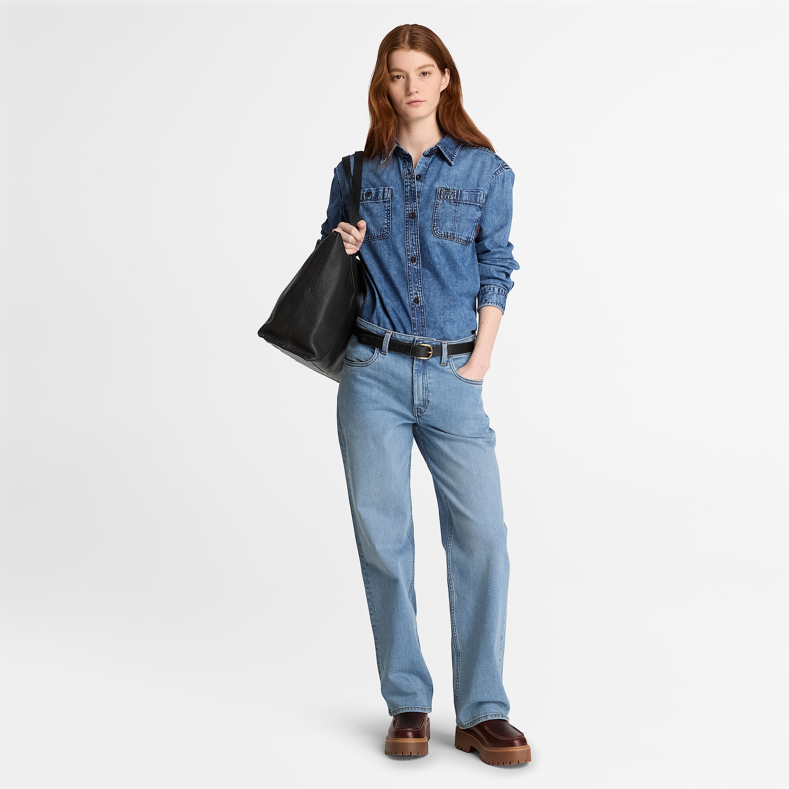 Langrmeliges DenimHemd fr Damen in Blau TBL Blau ALT2