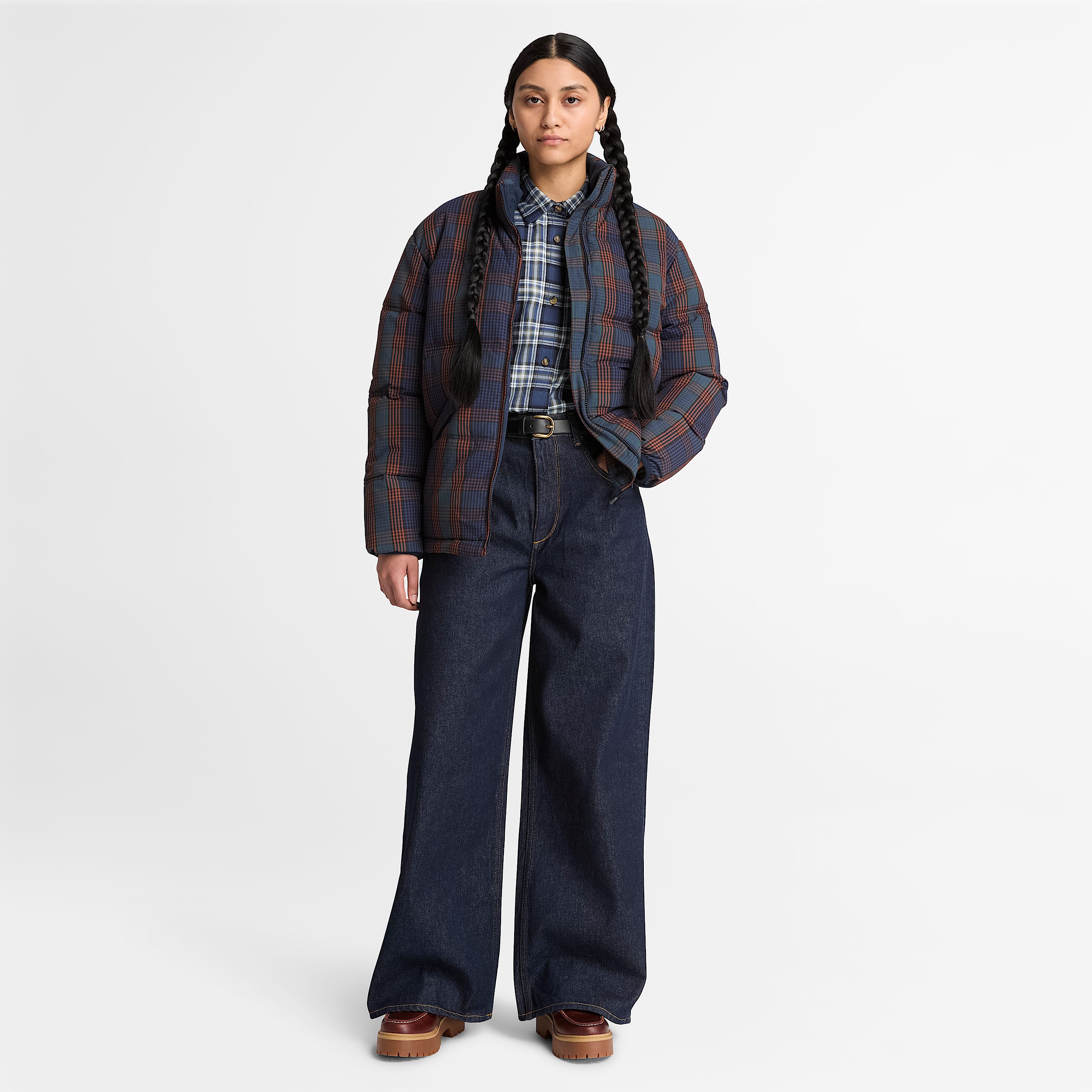 Piumino Imbottito a Quadri da Donna in Blu Scuro TBL blu ALT2