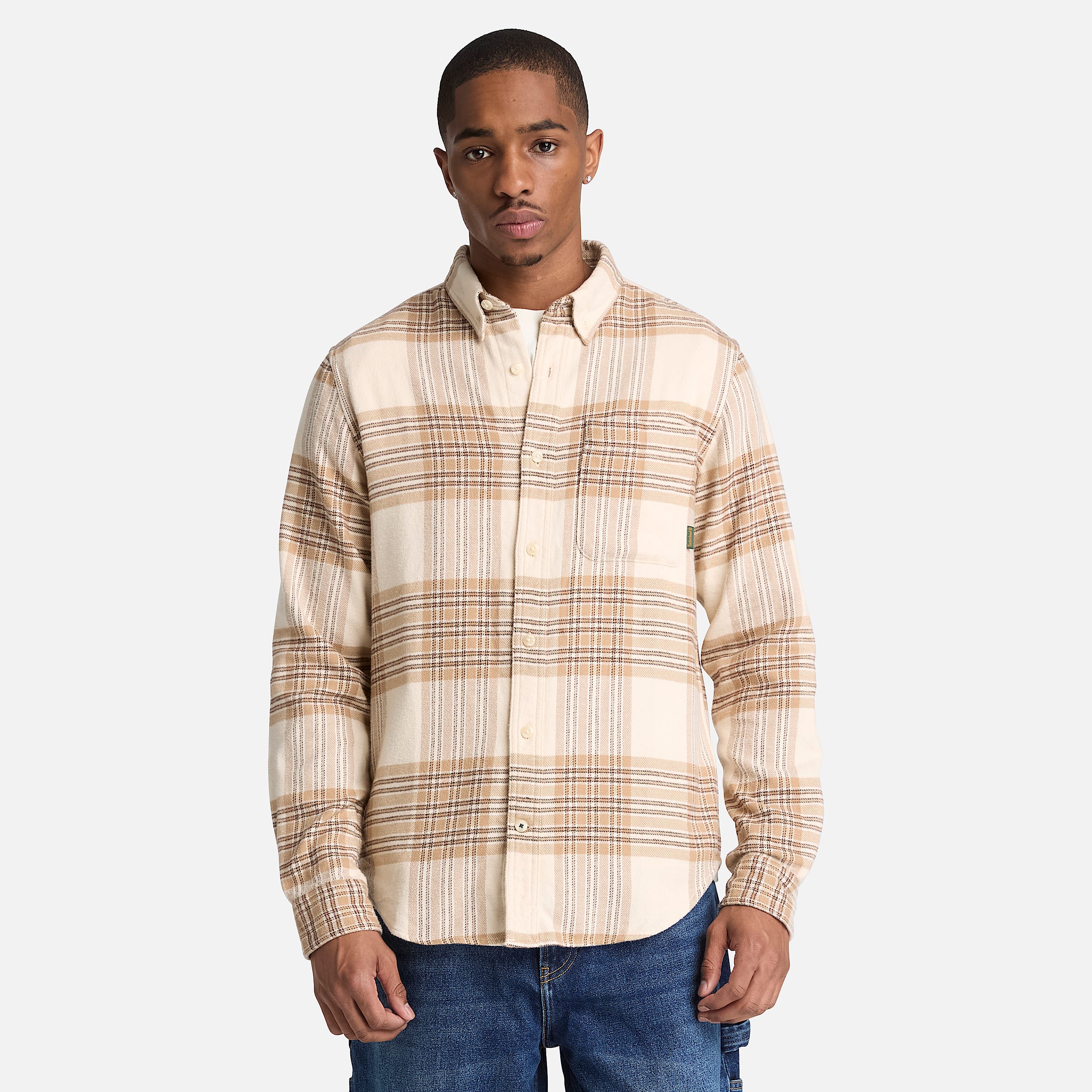 Chemise classique  carreaux indigo pour homme en beige TBL beige ALT3