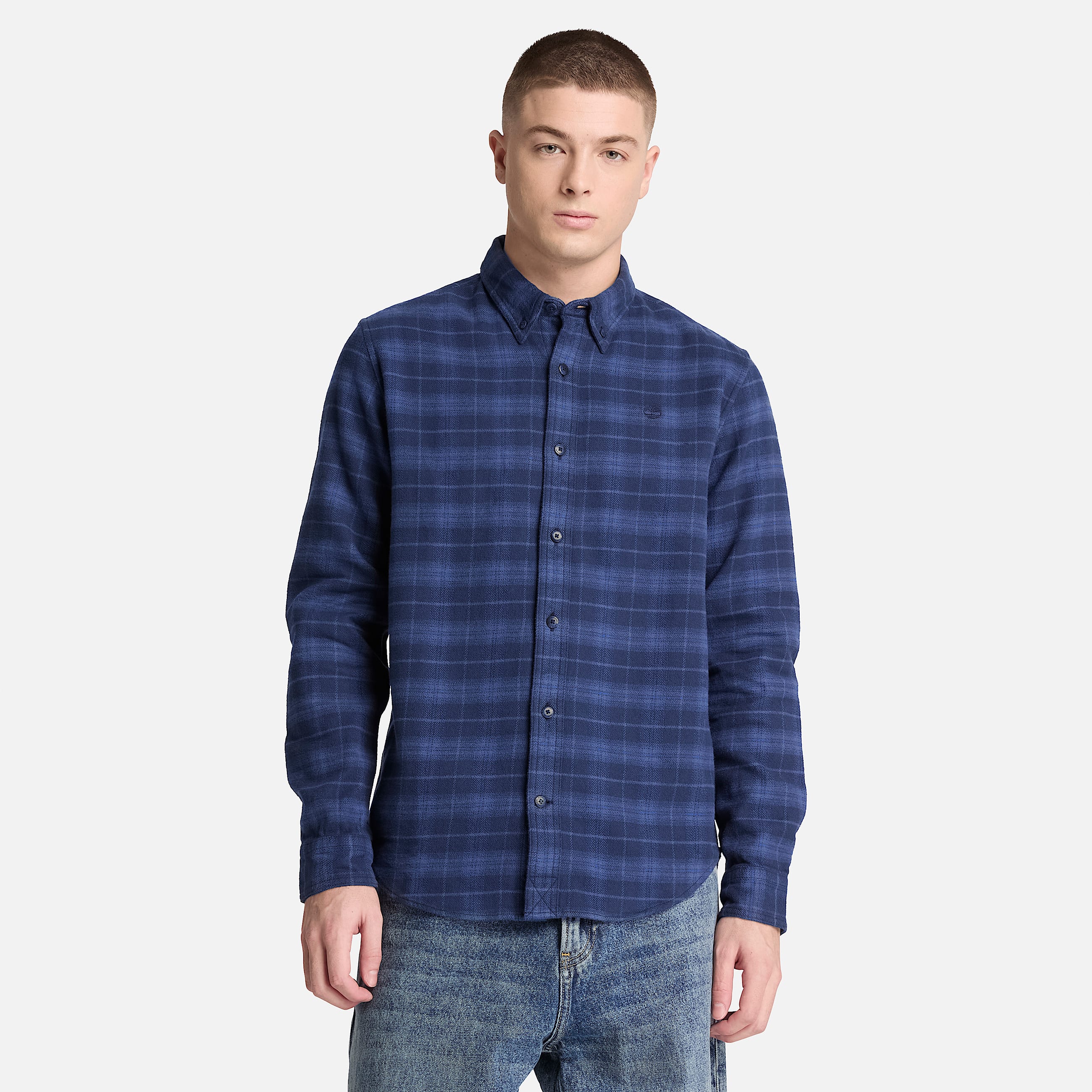 Chemise classique en flanelle  carreaux pour homme en bleu fonc TBL bleu ALT1